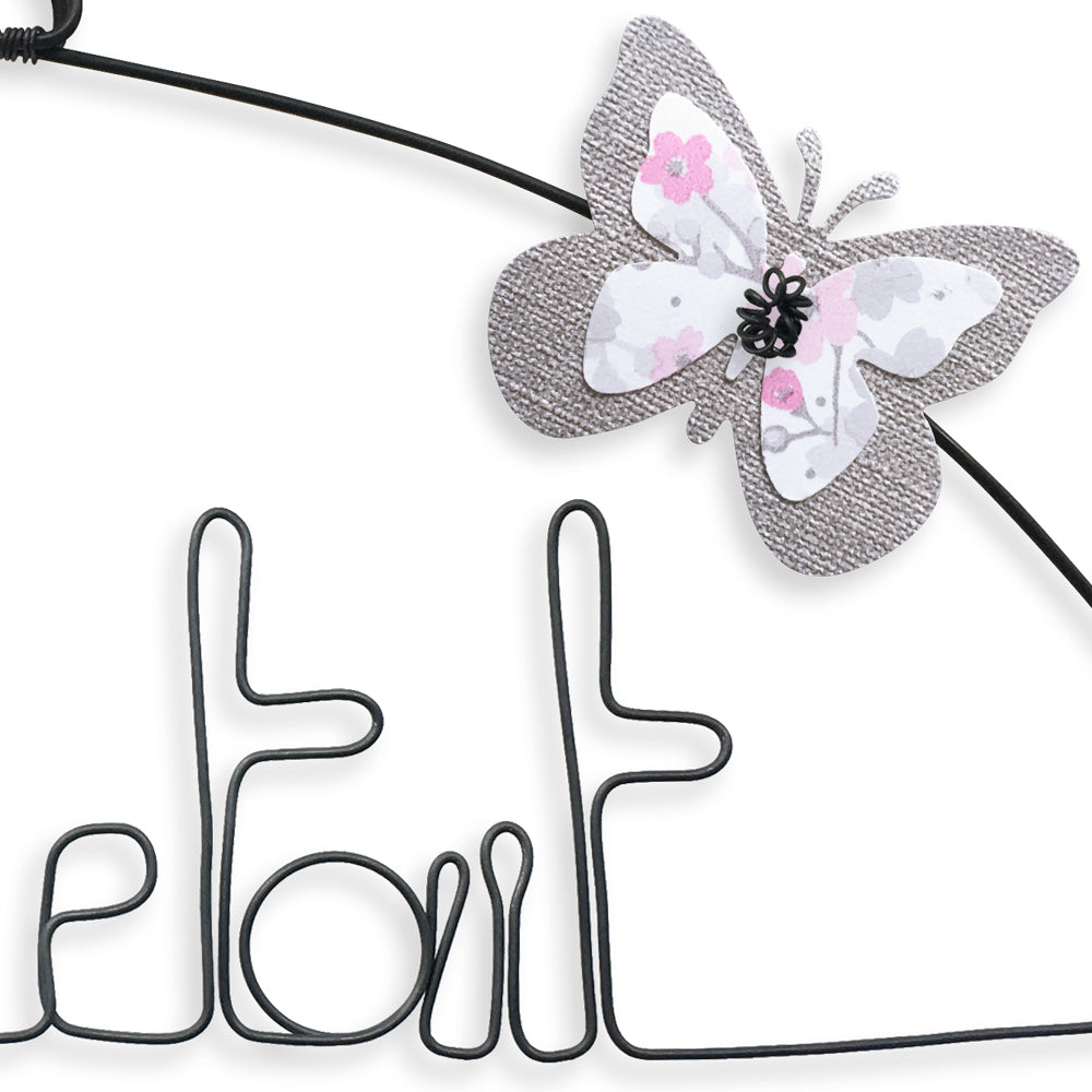 Message coloré en fil de fer - Papillon - Rose : Il était une fois - environ 37 x 48 cm - Bijoux de mur