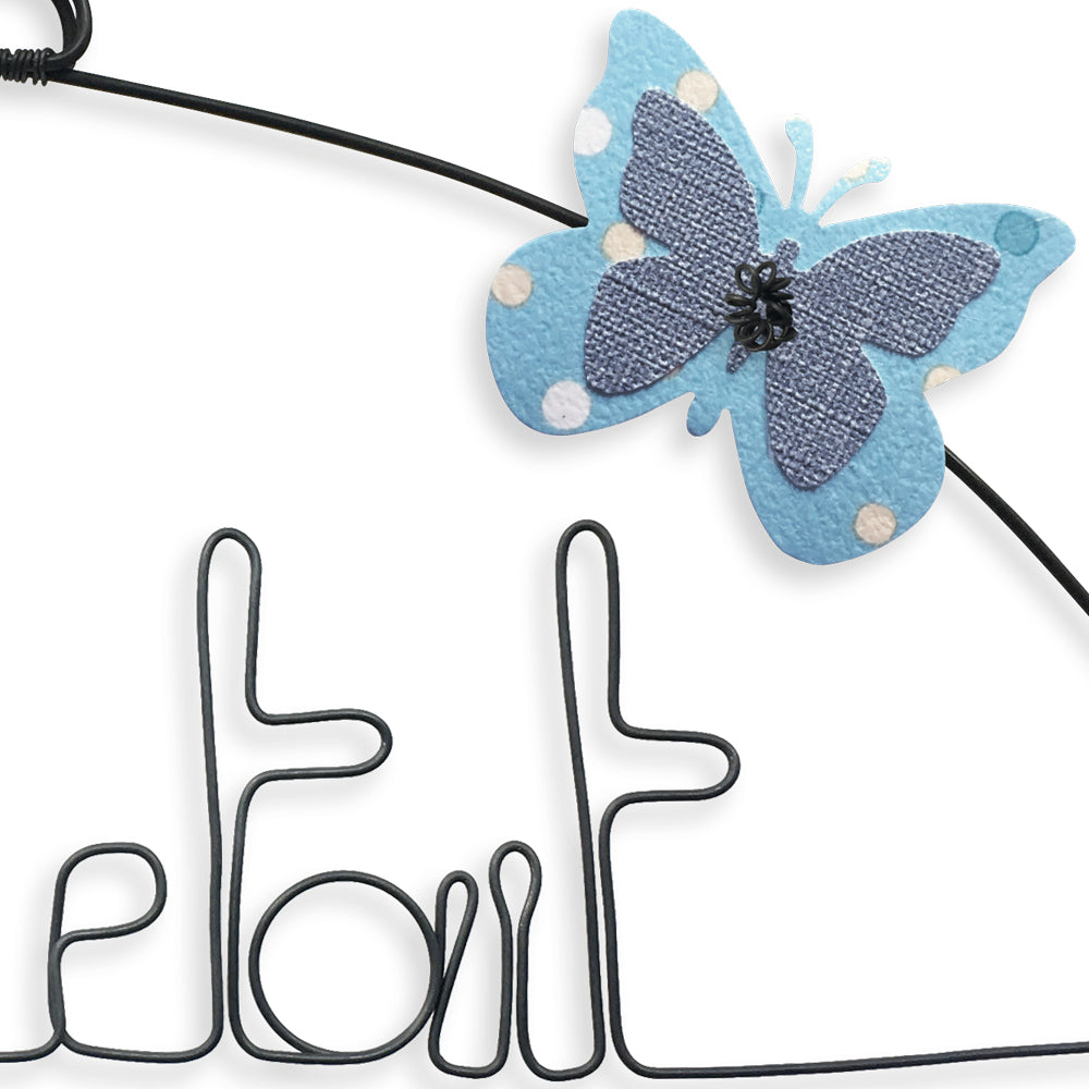 Message coloré en fil de fer - Papillon - Bleu : Il était une fois - environ 37 x 46 cm - Bijoux de mur