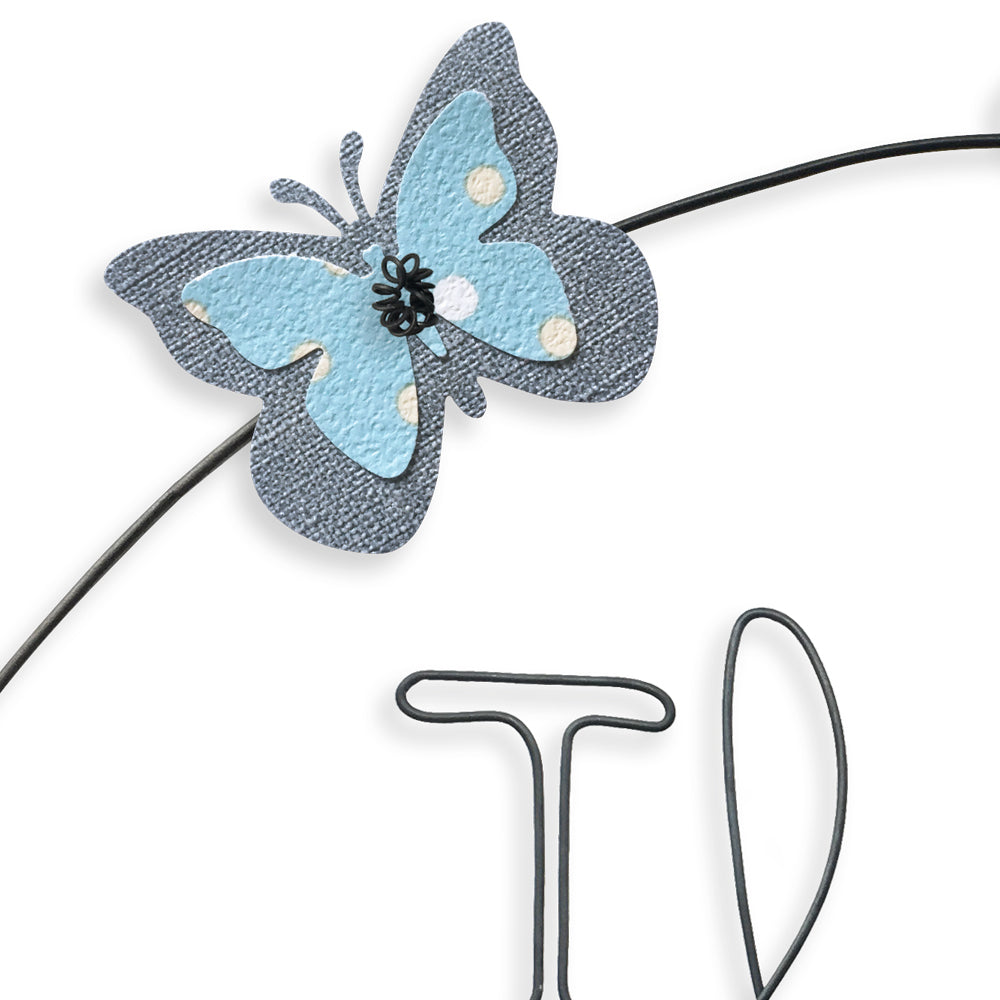 Message coloré en fil de fer - Papillon - Bleu : Il était une fois - environ 37 x 46 cm - Bijoux de mur