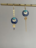 "Confetti" asymmetric hooks in navy blue and cerulean blue
