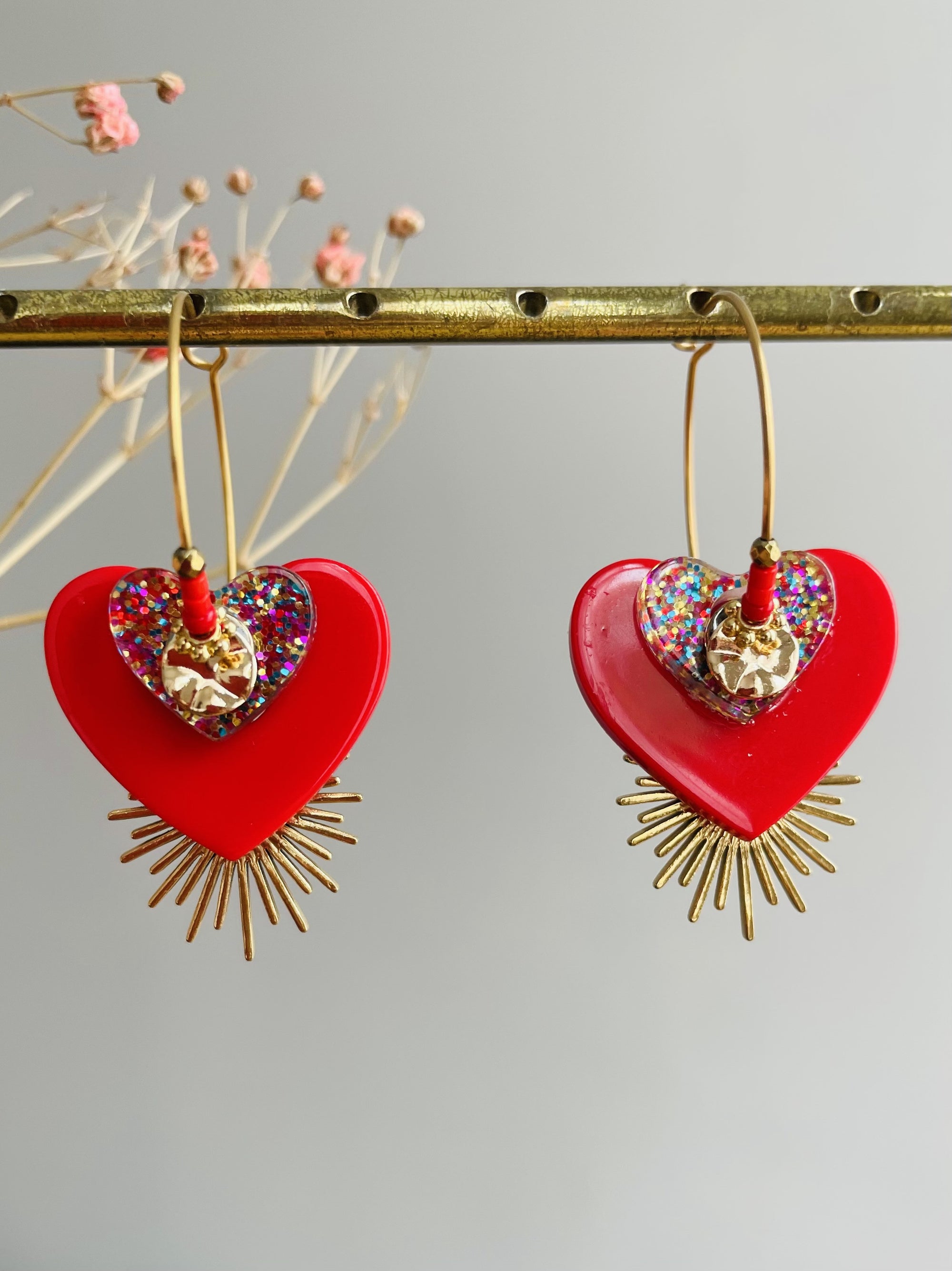 Créoles Coeur à paillettes rouge