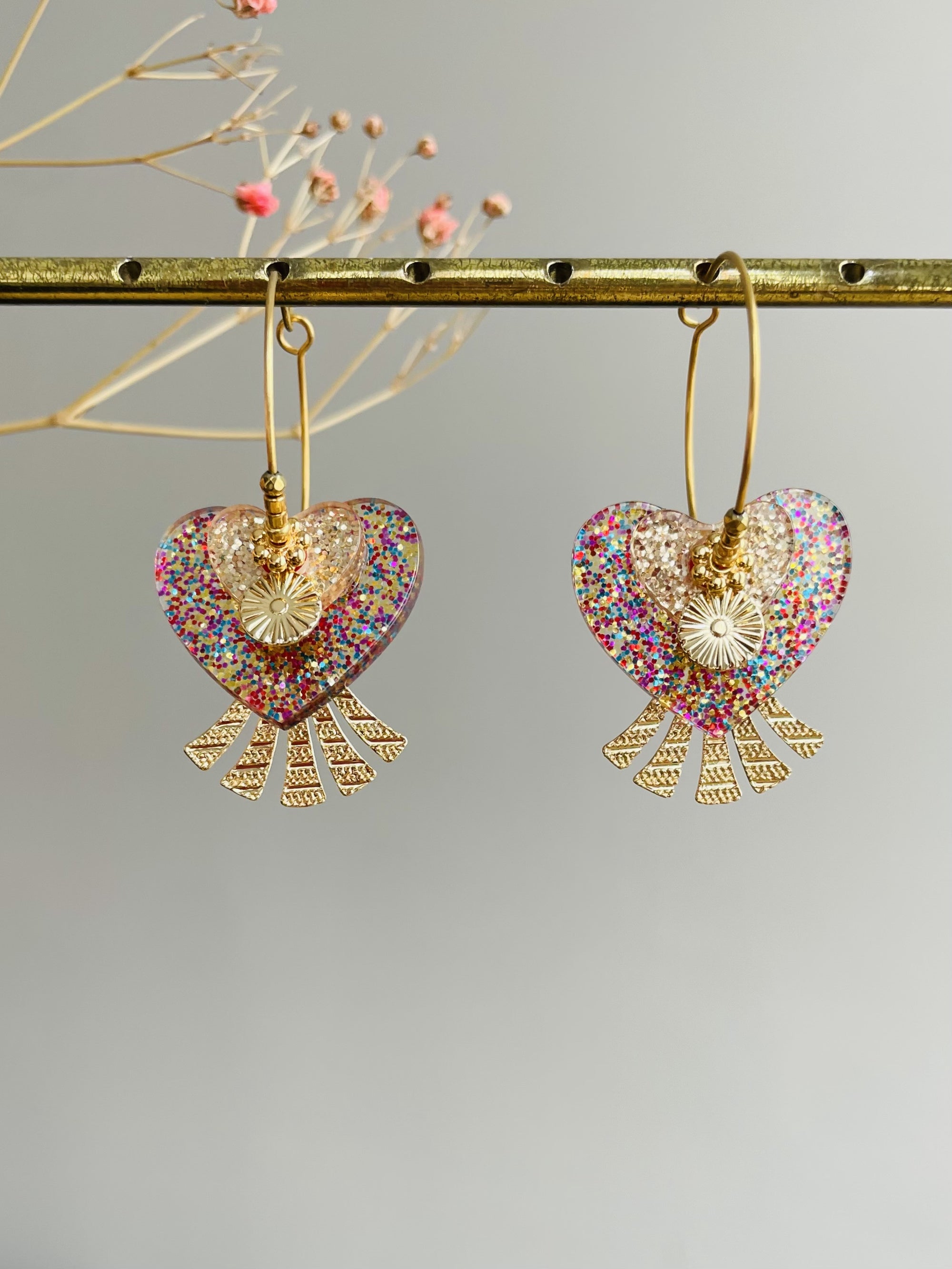 Créoles Coeur à paillettes multicolore