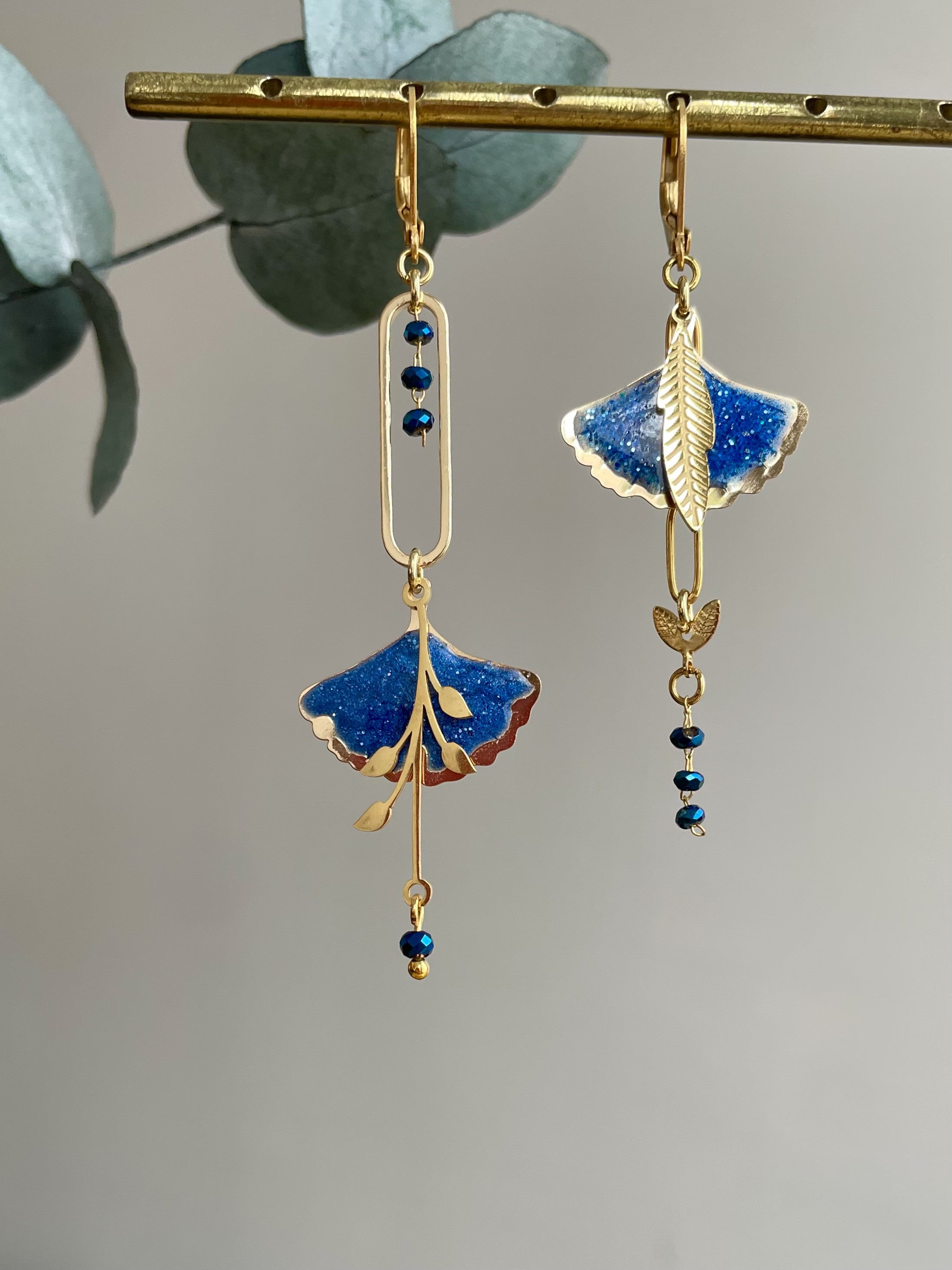 "Asymmetric Ginkgo" Sleeper Earrings
