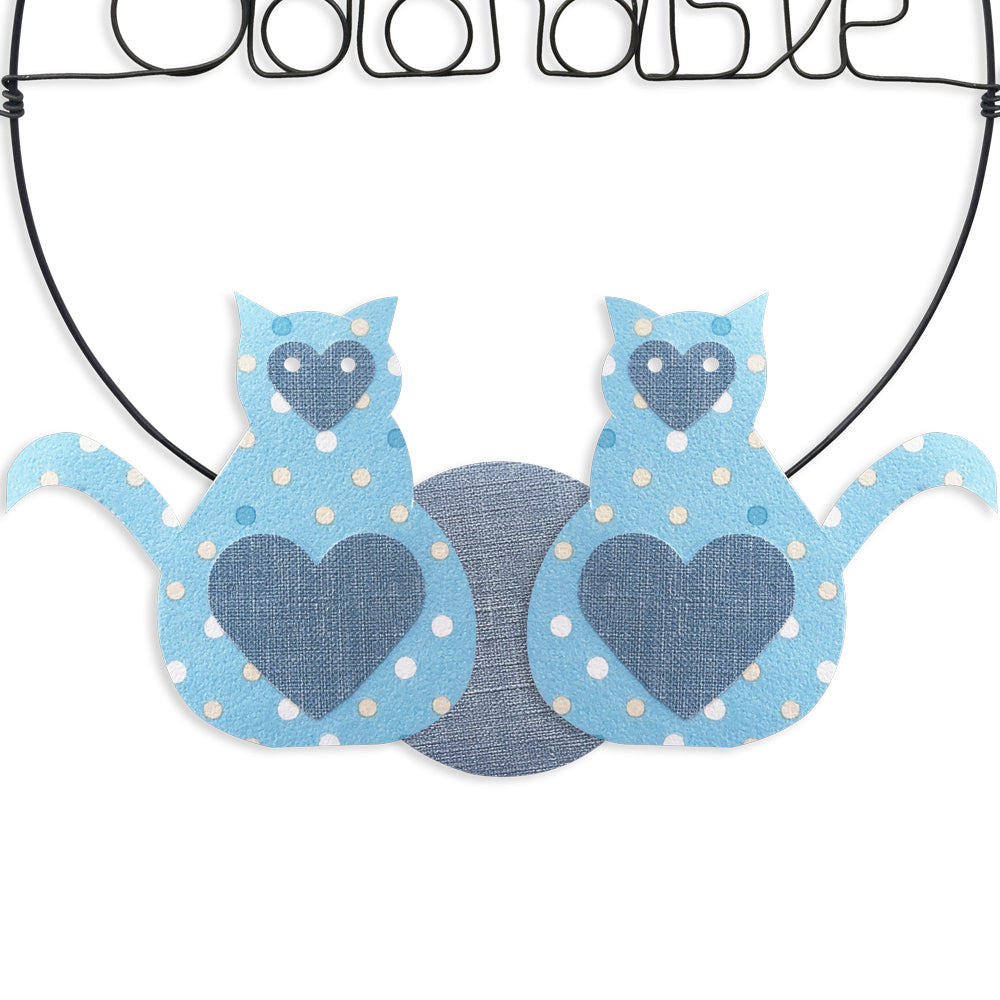 Message coloré en fil de fer - Chat - Bleu : Adorable - environ 29 x 33 cm - Bijoux de mur
