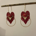 "Gingko Hearts" hoop earrings in red