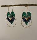 "Green and Blue Ginkgo Hearts" Creole Earrings