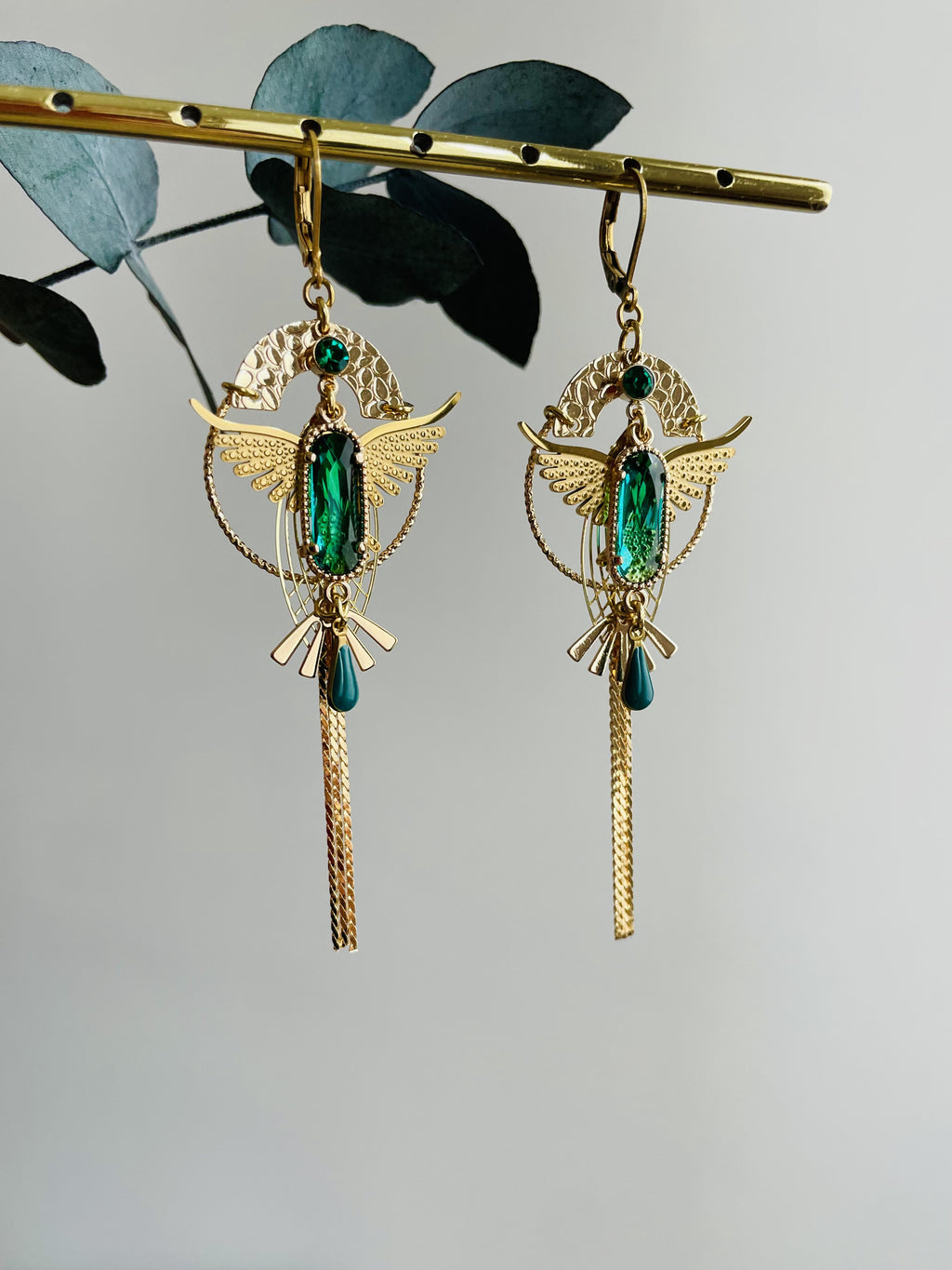 Dormeuses "Aigle art deco" vertes