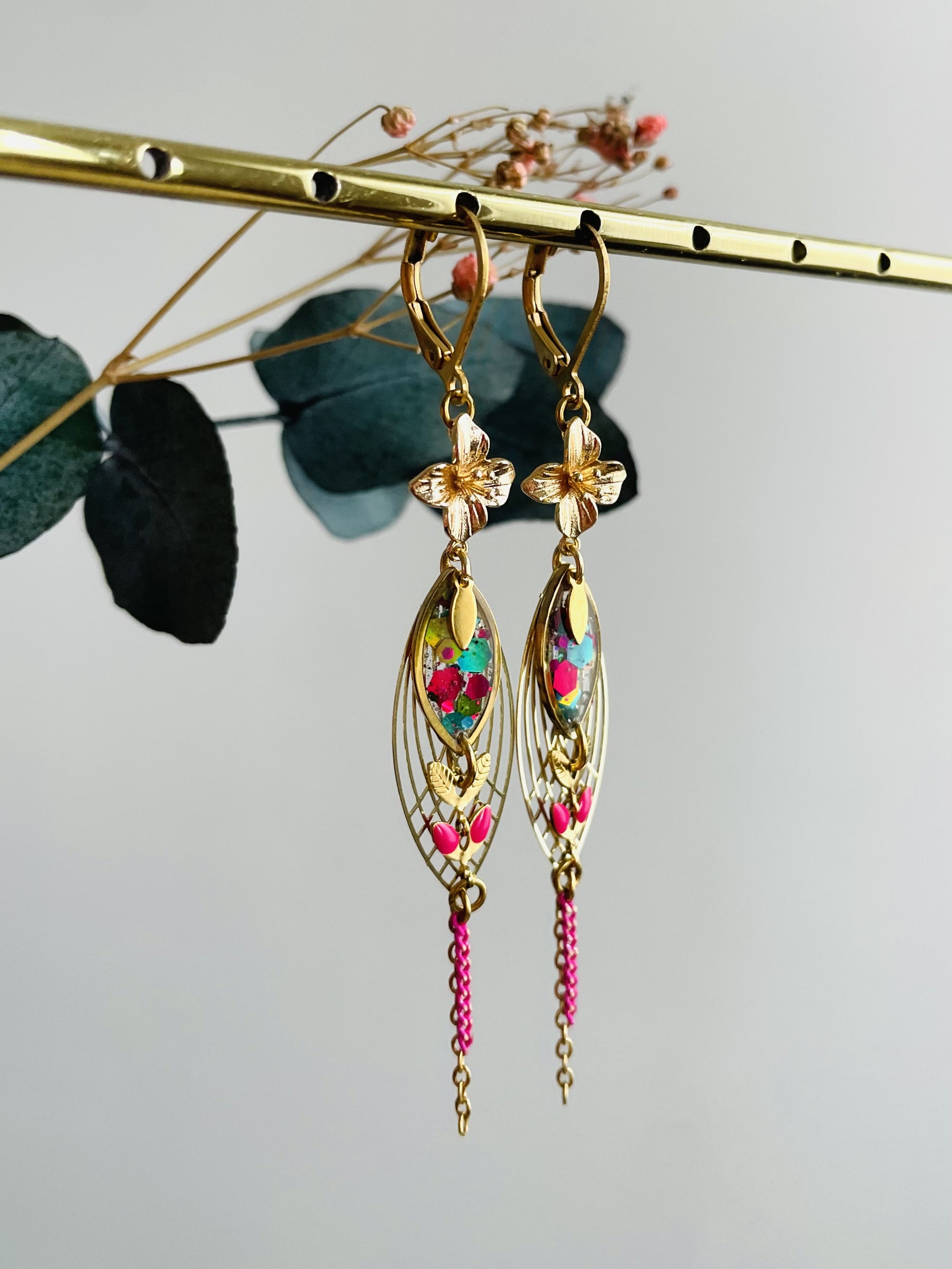 Dormeuses "Ogives Discos " multicolores et roses