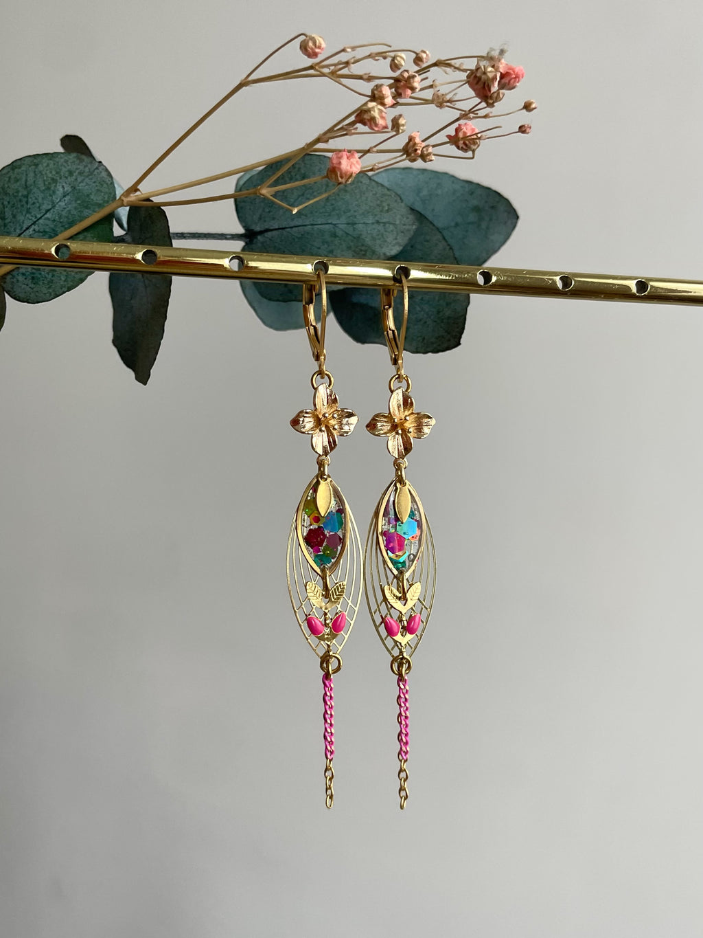 Dormeuses "Ogives Discos " multicolores et roses