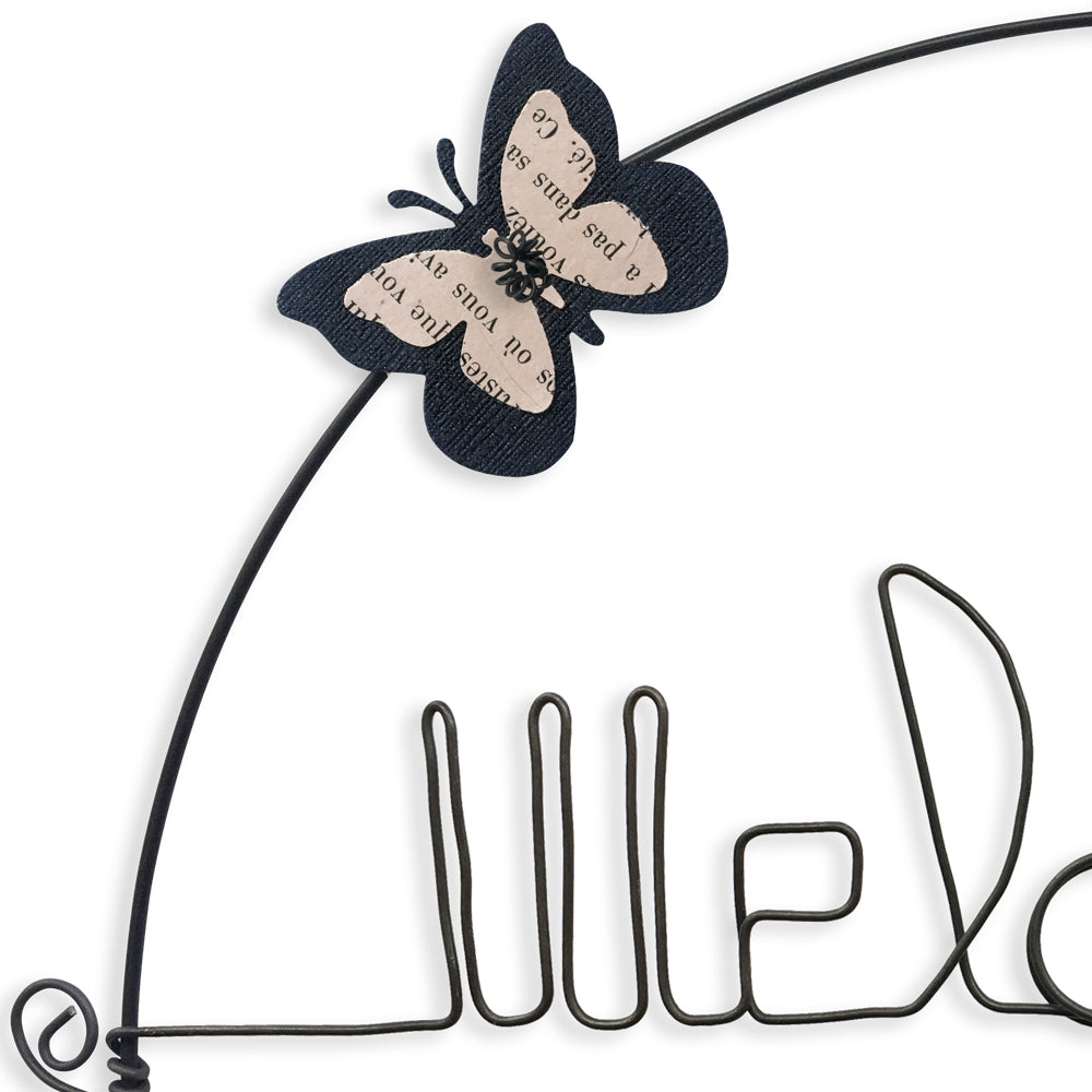 Message coloré en fil de fer - Papillon - Noir : Welcome - environ 29 x 32 cm - Bijoux de mur