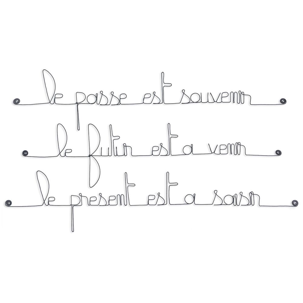 Citation en fil de fer " Le passé est souvenir, le futur est à venir, le présent est à saisir " - à punaiser - Bijoux de mur