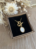 Heart clasp necklace & oval natural mother-of-pearl pendant