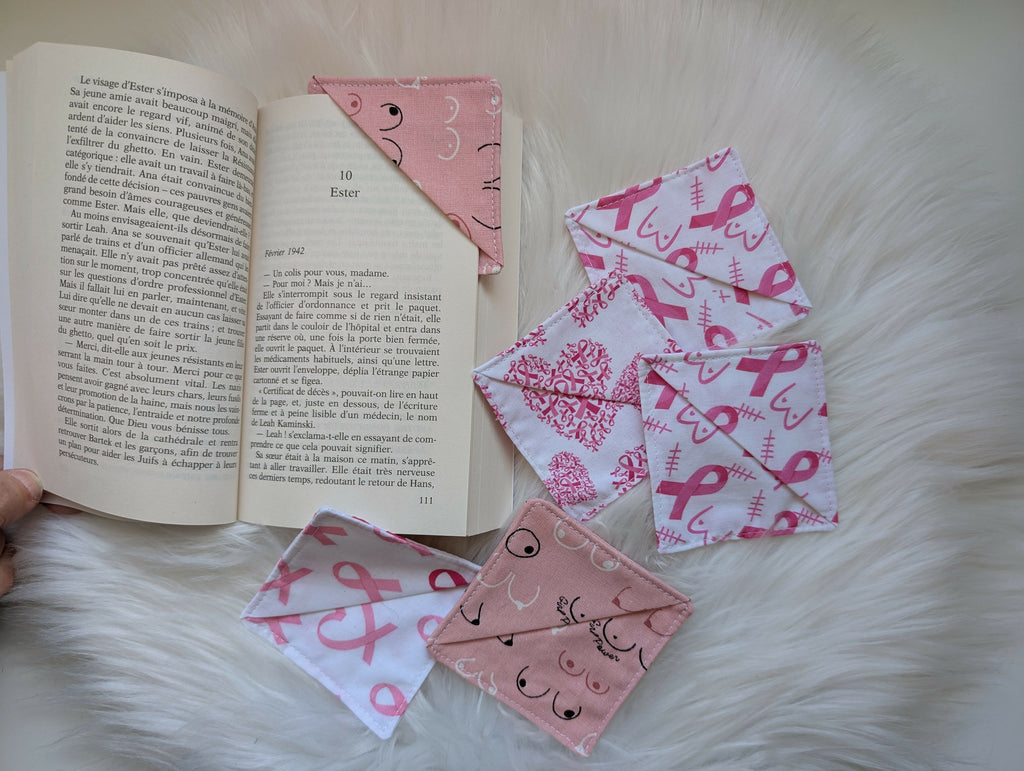 MARQUE PAGE TISSU Octobre Rose 1€ Réversé Mon Bonnet Rose