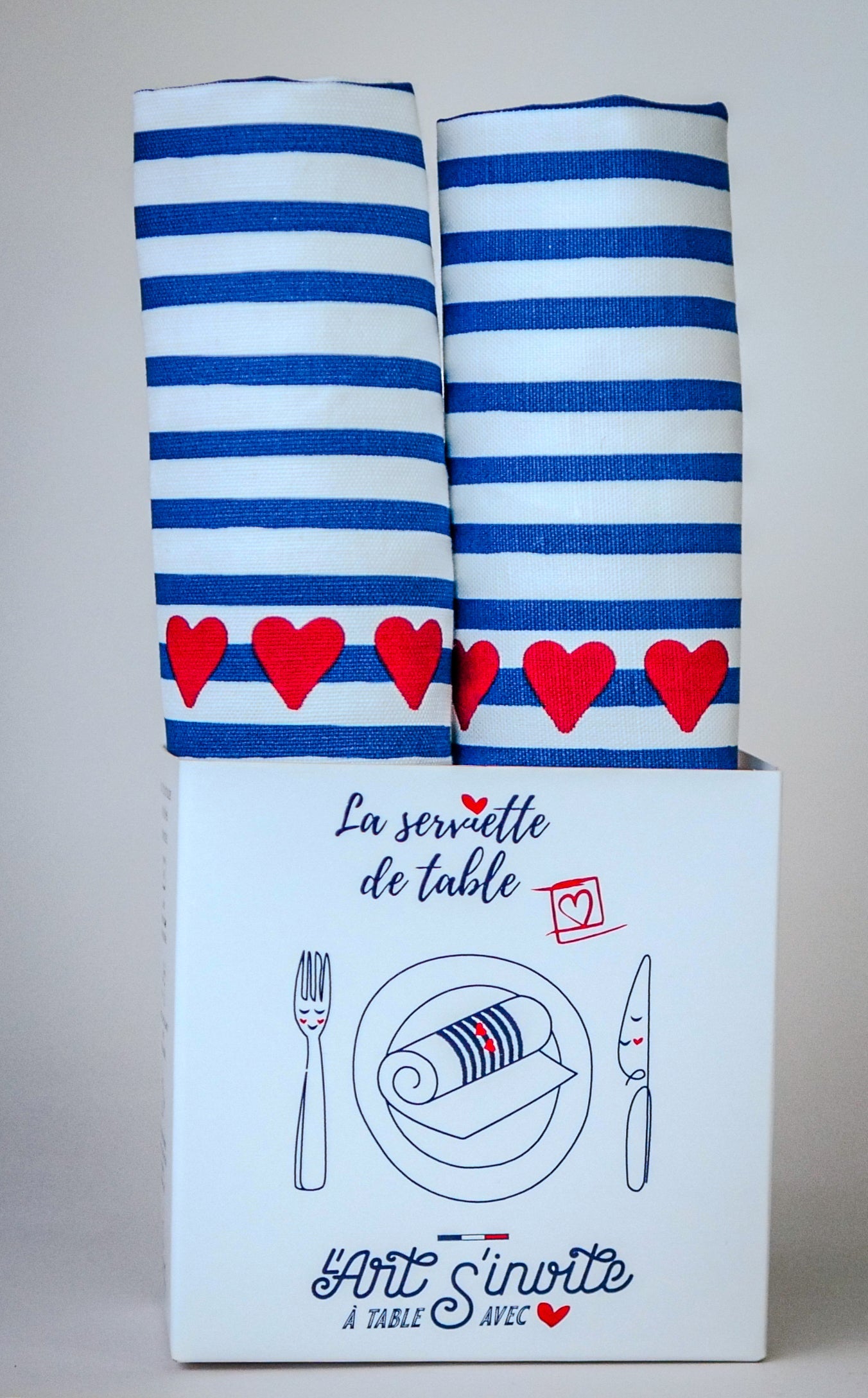 Le coffret de 2 serviettes de table - La Serviette de Table - Linge de table -  "Amour en mer"