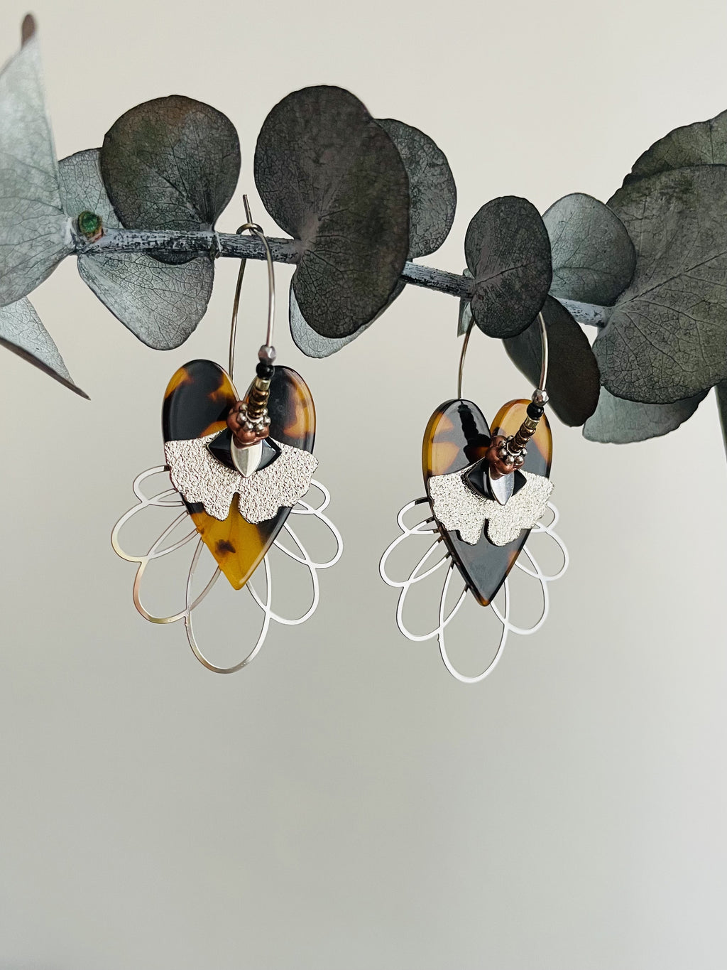 "Lotus Heart" Tortoiseshell Creole Earrings