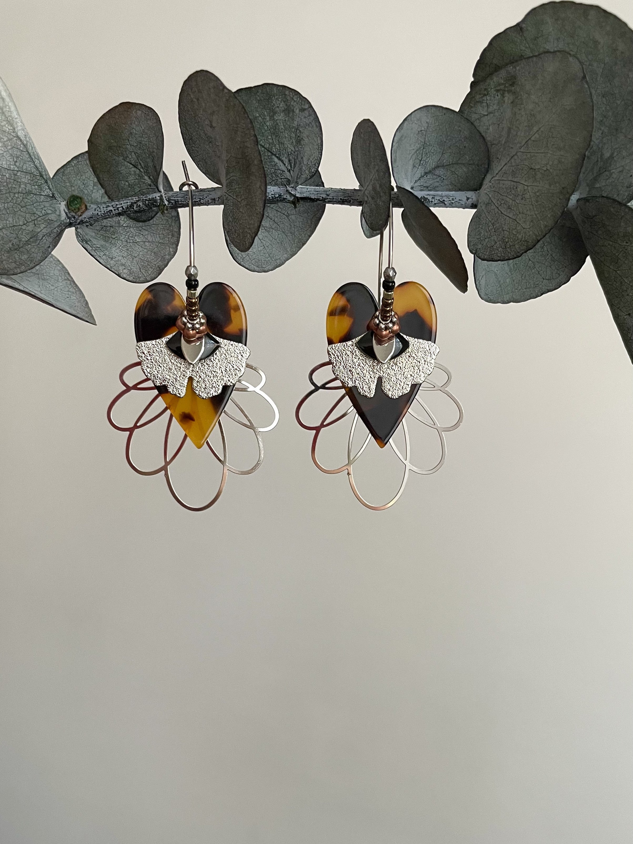 "Lotus Heart" Tortoiseshell Creole Earrings