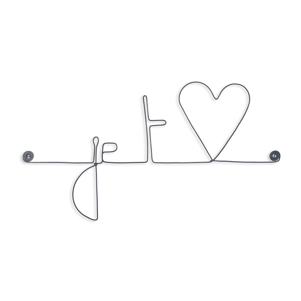Message et forme en fil de fer " Je t'aime (aime en forme de coeur) " - à punaiser - Bijoux de mur