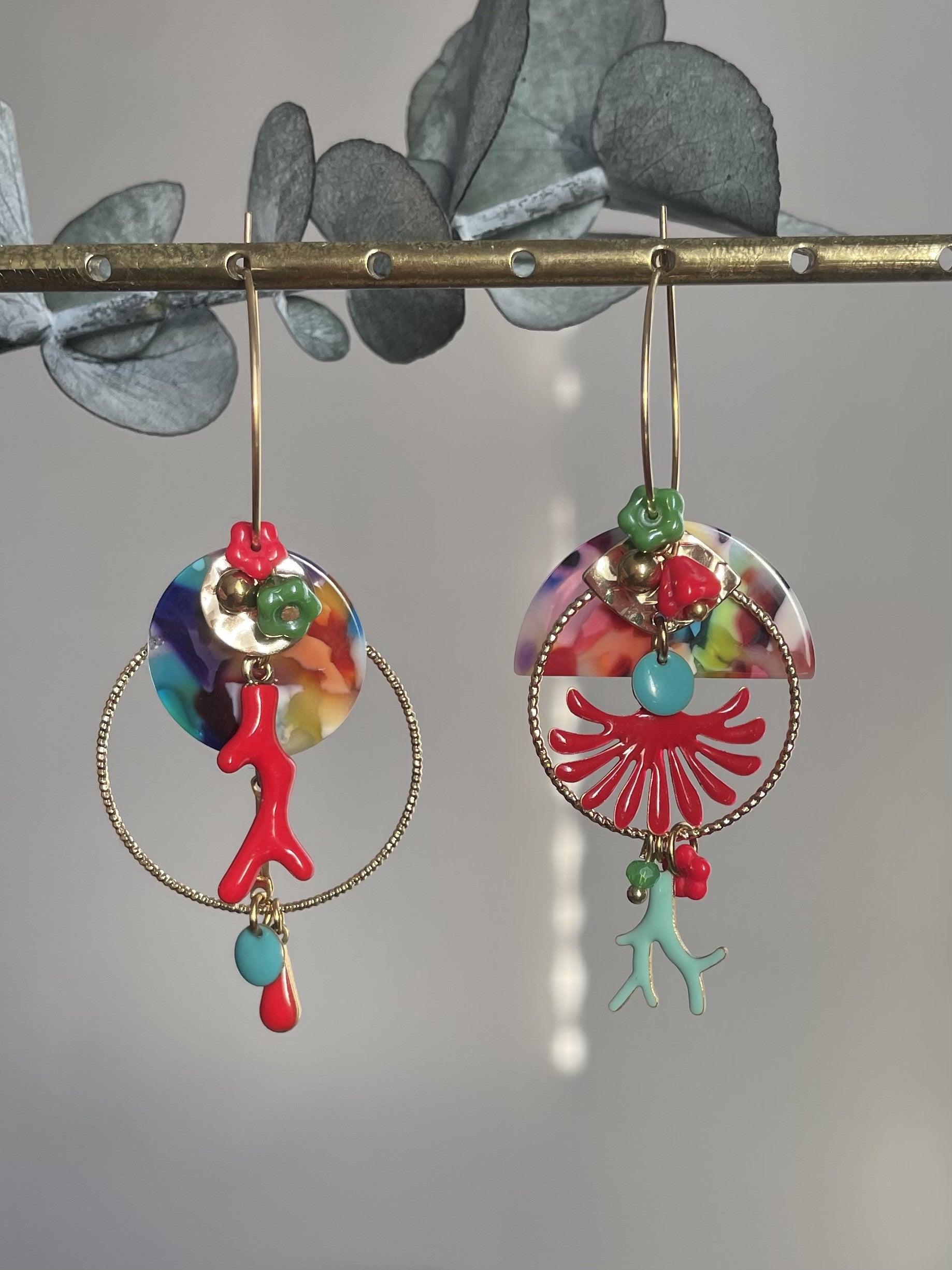 Créoles "Corail asymétriques" multicolores
