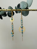 "Romantic Asymmetrical Flowers" blue sleeper earrings