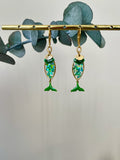 "Shimmering Fish" Drop Earrings in Turquoise