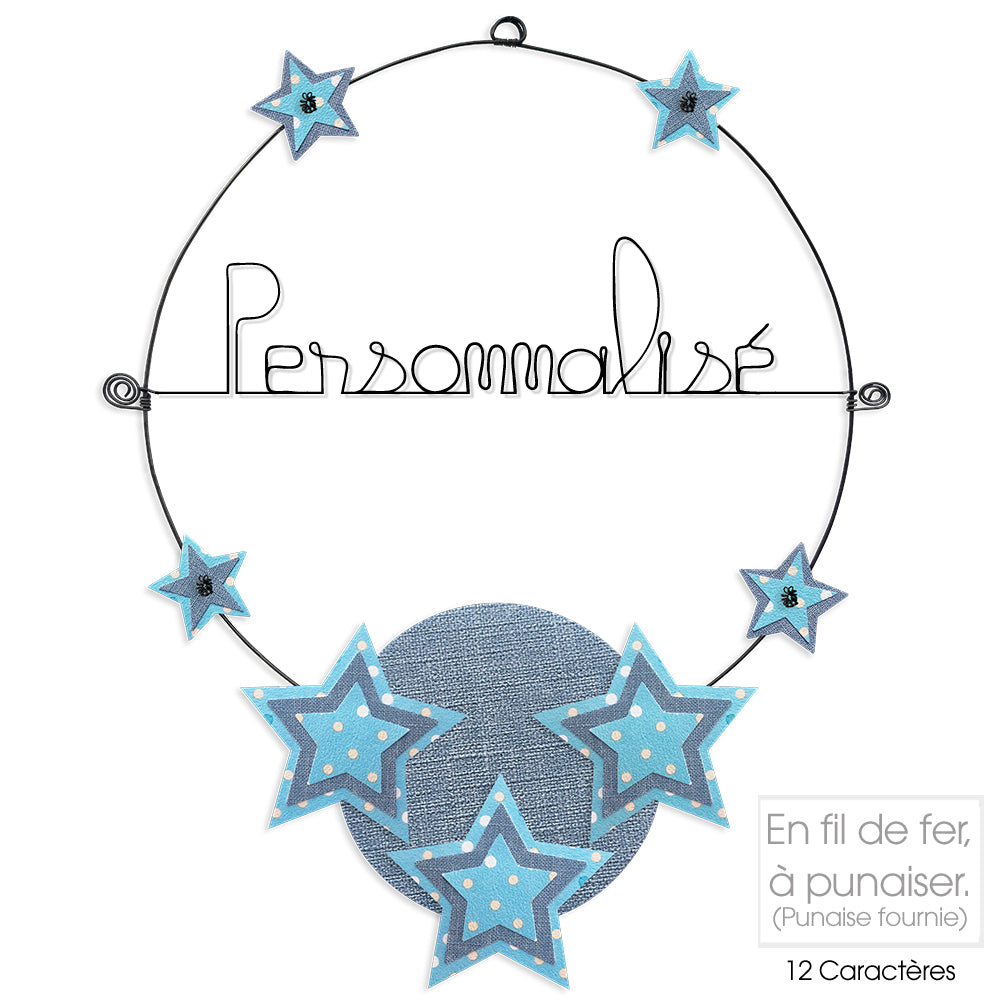 Message coloré personnalisable en fil de fer - 1 ligne - Etoile - Bleu - environ 37 x 47 cm - Bijoux de mur