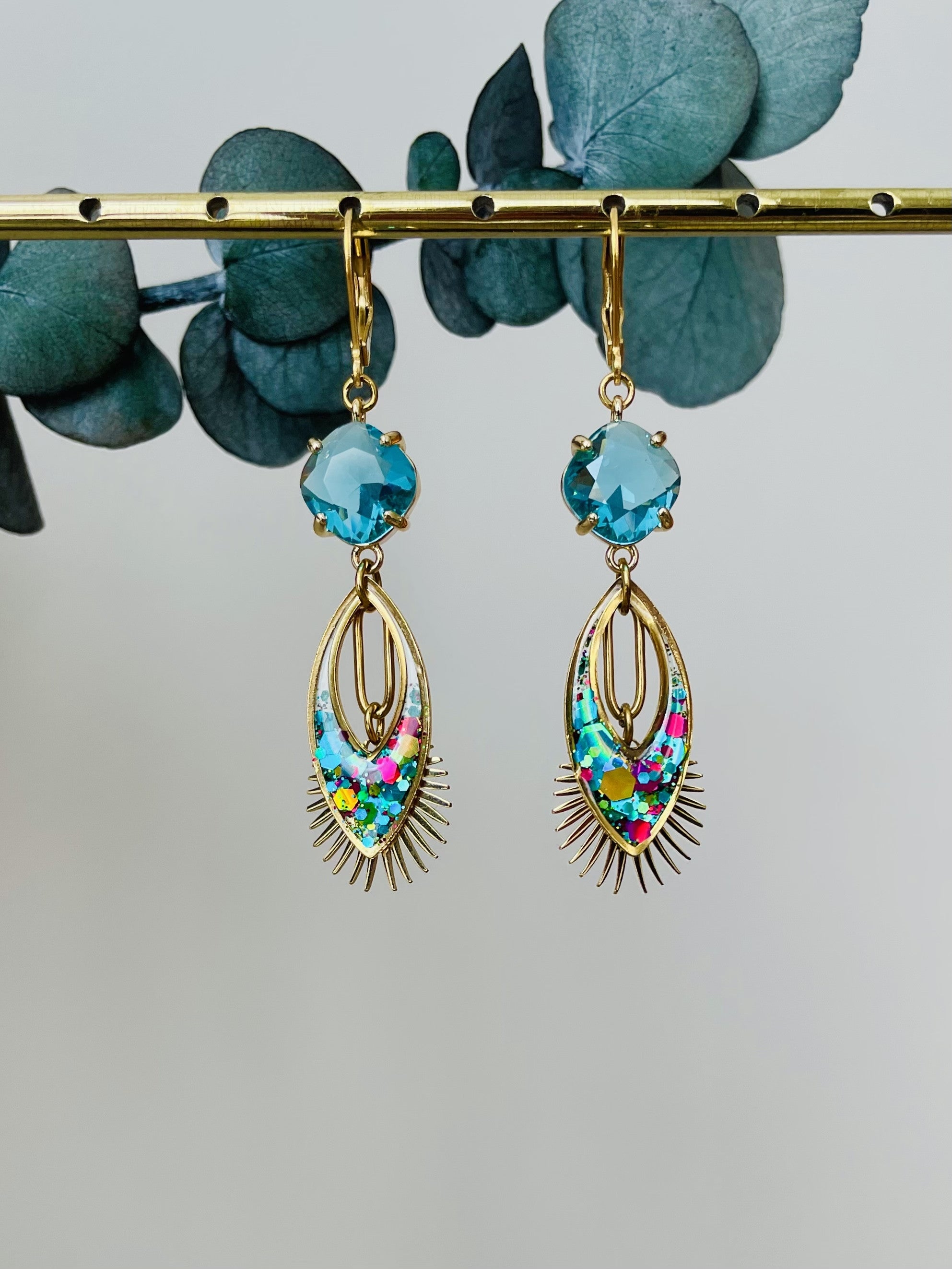 "Art Deco Cabochon" sleeper earrings