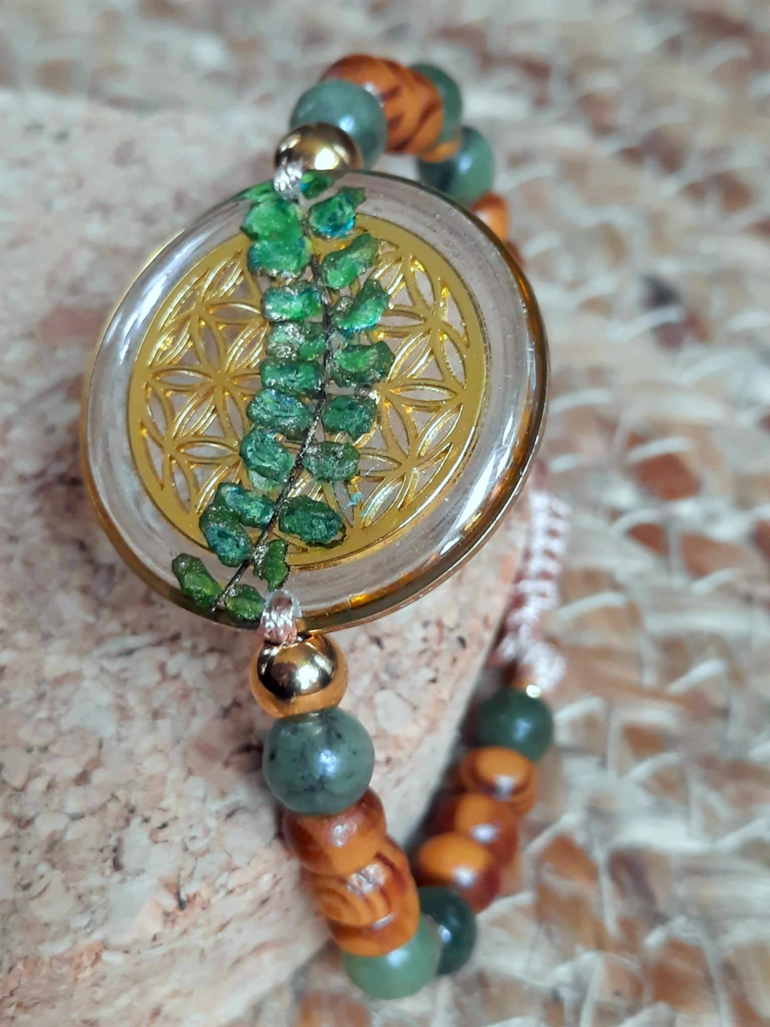 Bracelet, Fleur de vie, Fougère, Jade