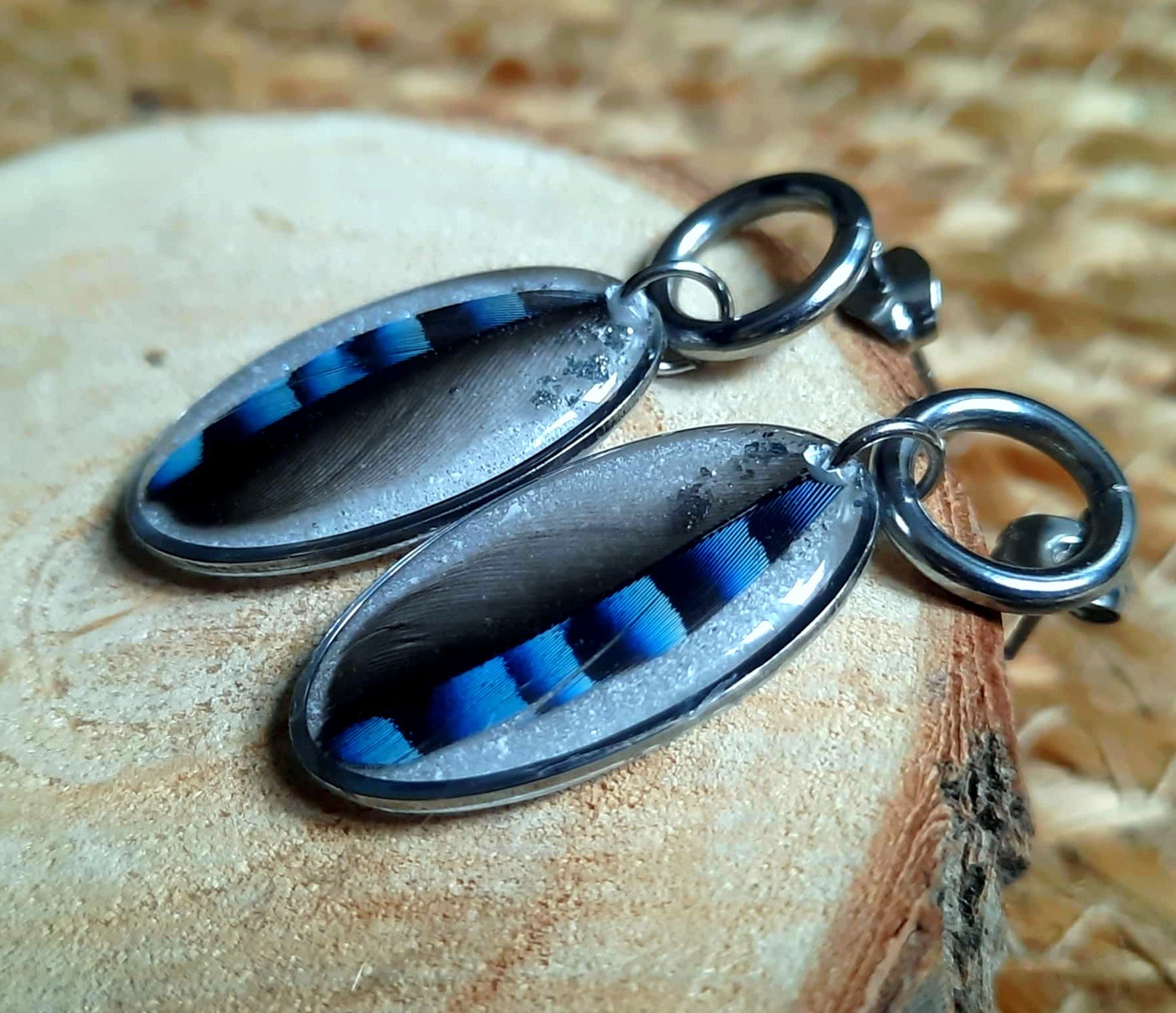 Boucles d'oreille, Plume de geai