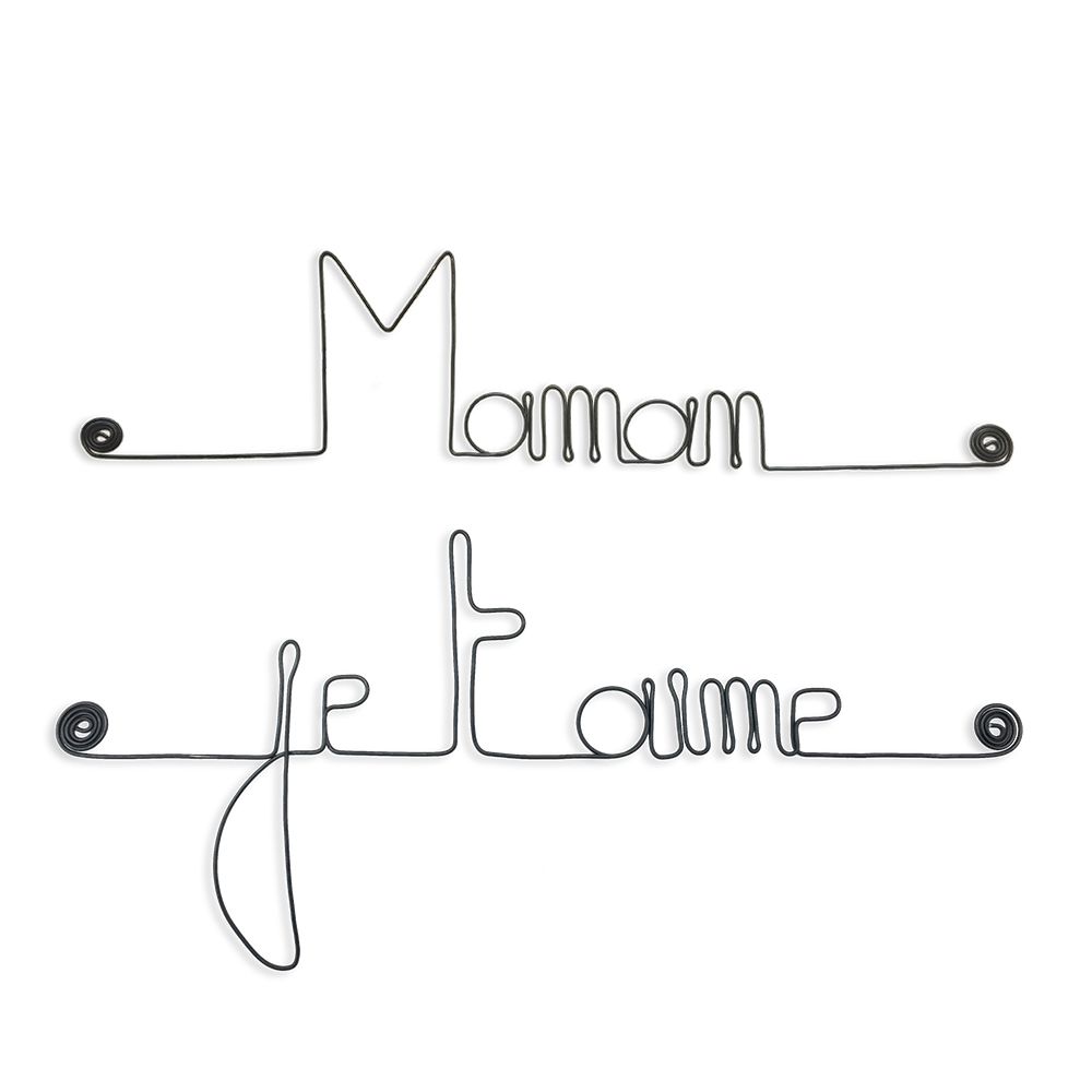 Message simple en fil de fer " Maman je t'aime " - à punaiser - Bijoux de mur