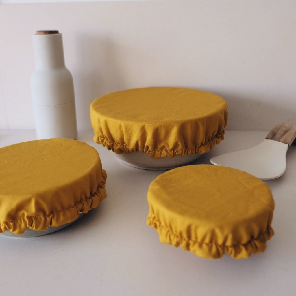 Kit de 3 Charlottes recouvre-plats en tissu 100% coton bio | Safran