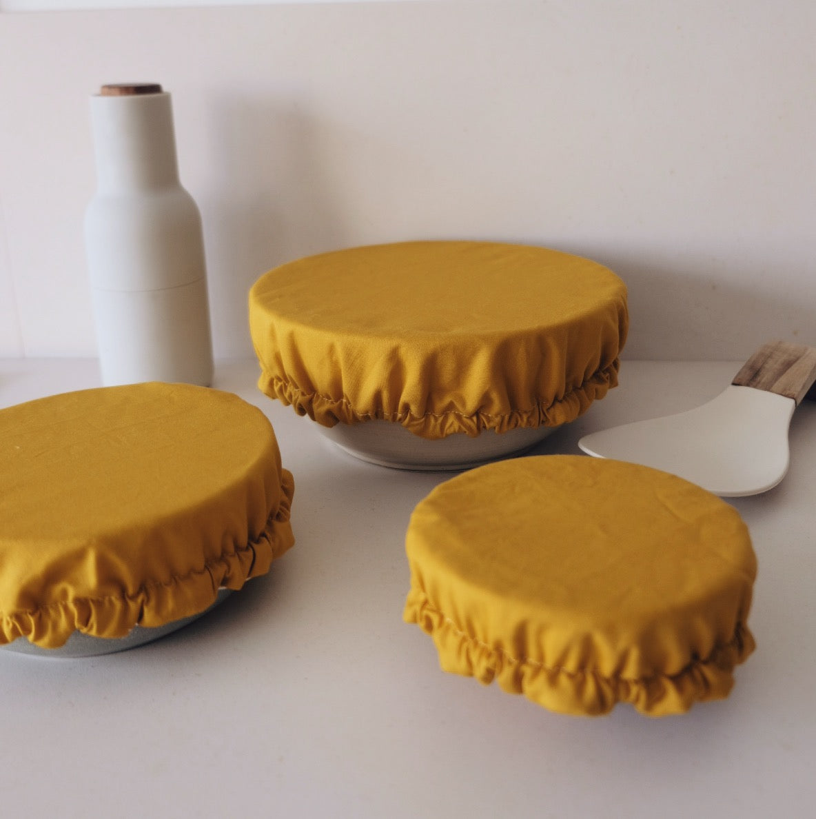 Kit de 3 Charlottes recouvre-plats en tissu 100% coton bio | Safran