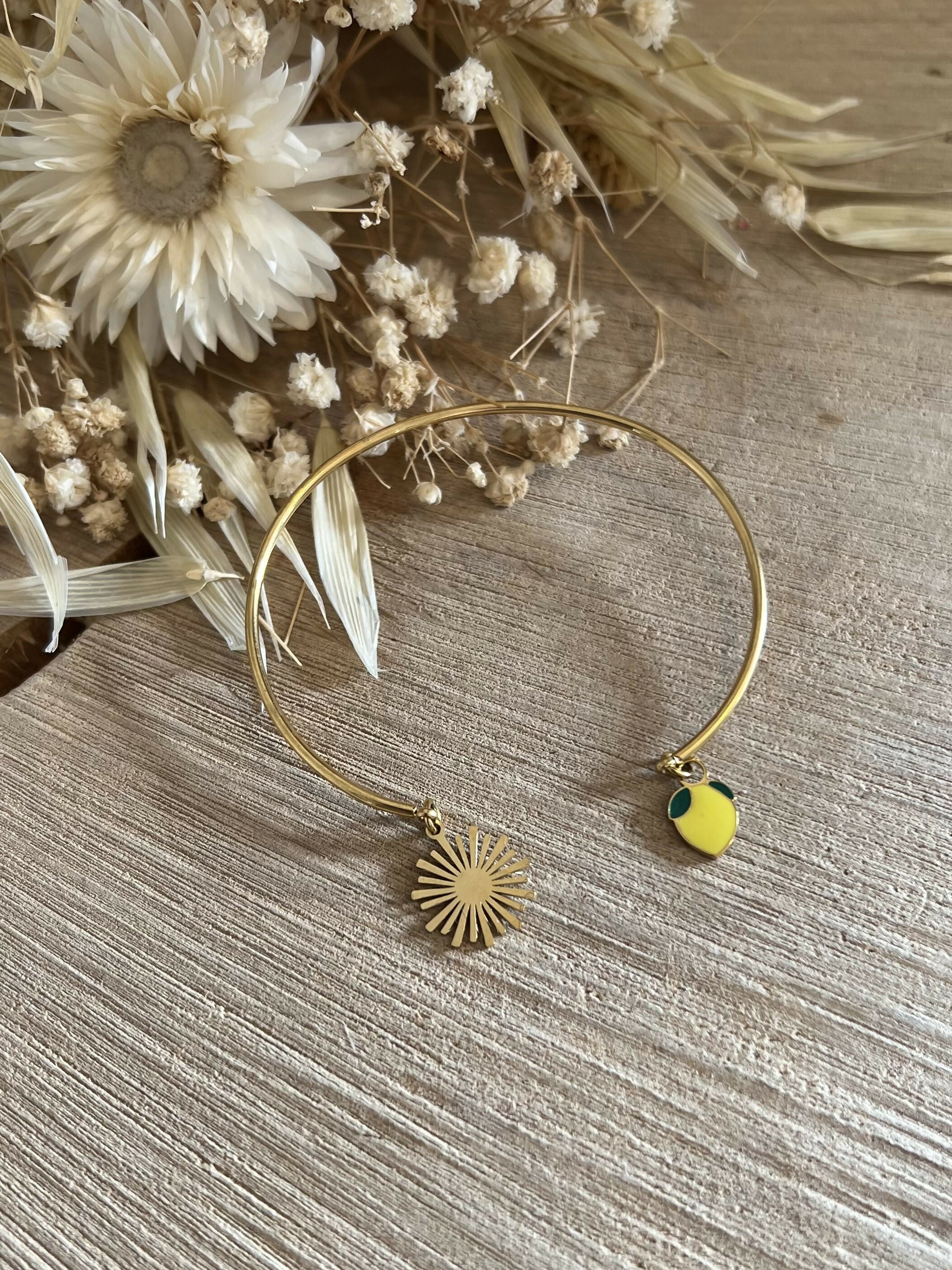 Bracelet jonc citron & petit soleil