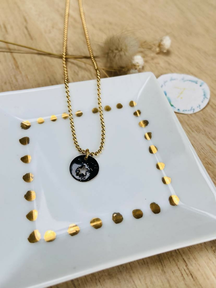 COLLIER céleste doré noir