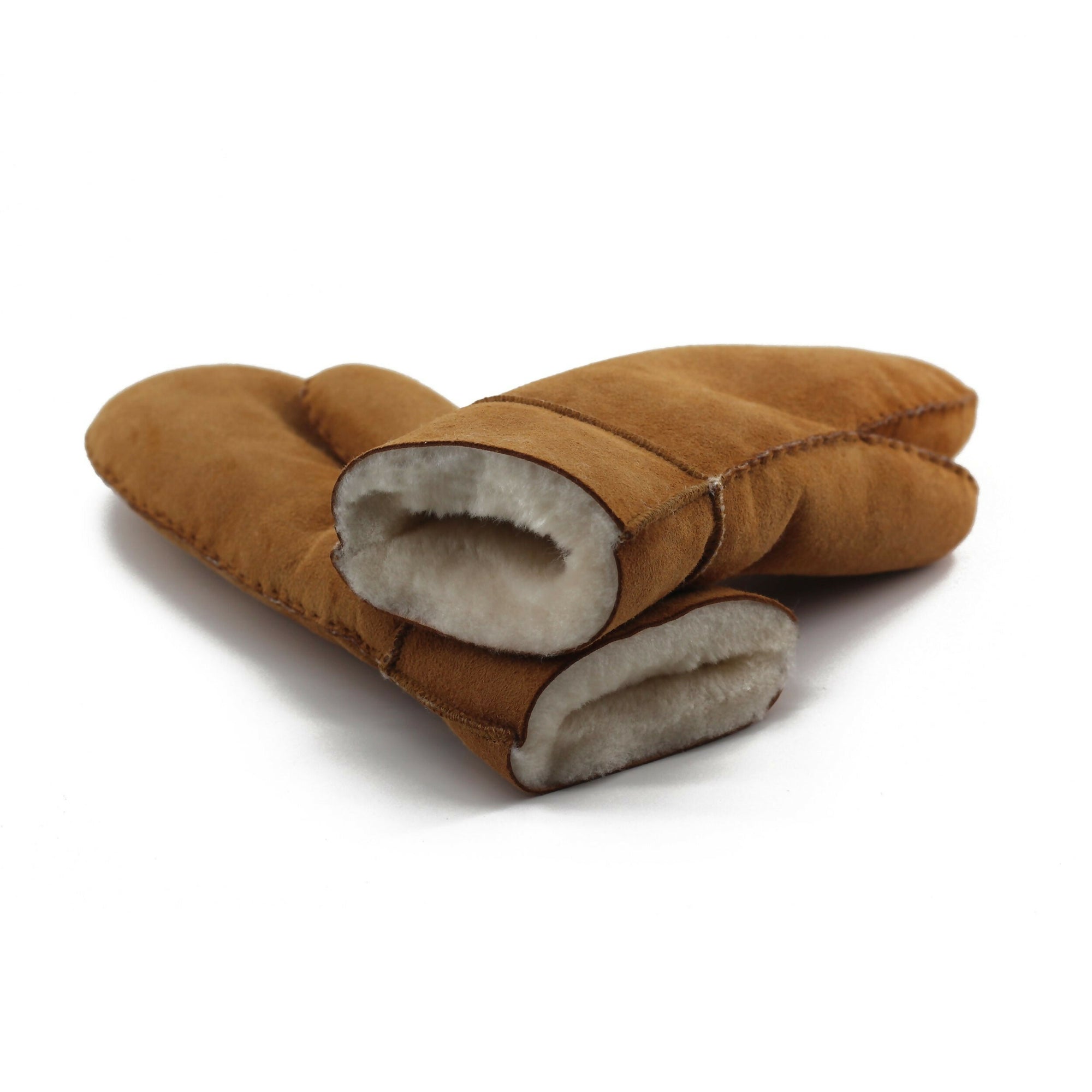 Moufles mixtes camel en peau lainée