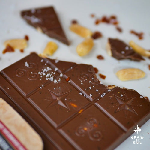 Organic Milk chocolate bar with peanuts, caramel and sea salt - 100g