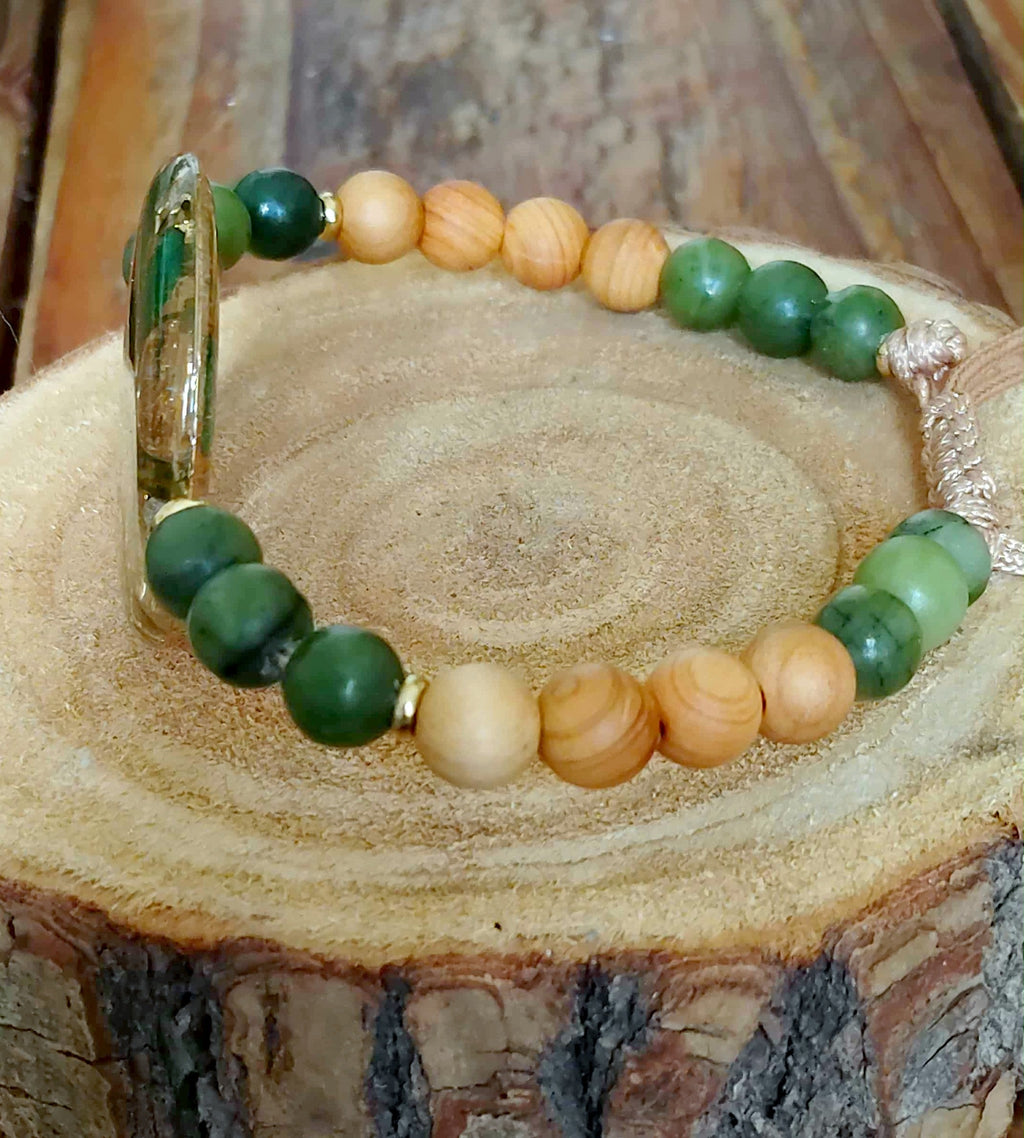 Bracelet, Arbre de vie Feuille indigotier Jade