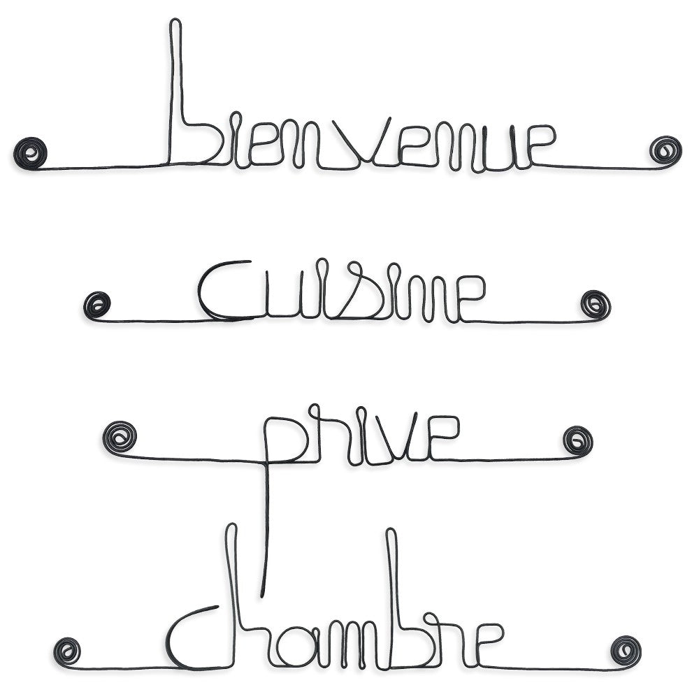 Lot de petits messages en fil de fer - MAISON : Bienvenue, Chambre, Cuisine, Privé - Bijoux de mur