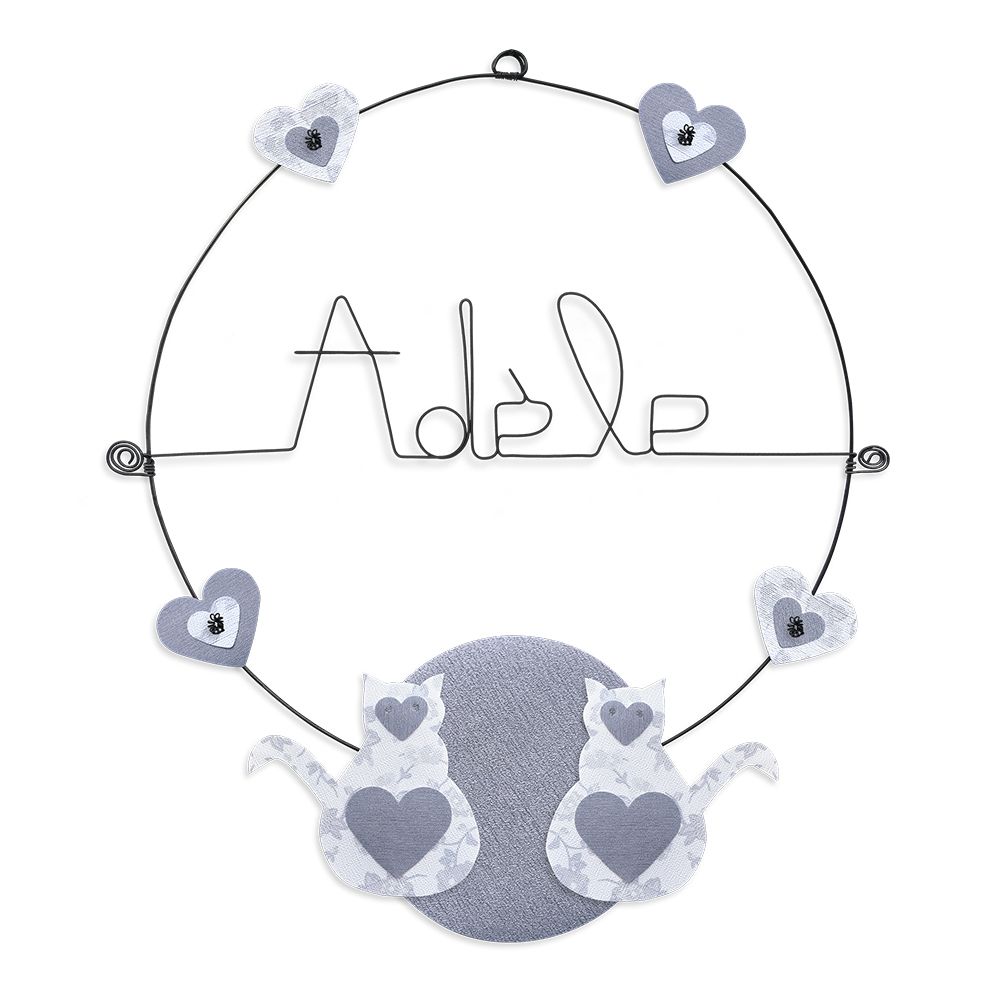 Prénom Adèle en fil de fer - Chat blanc - Bijoux de mur