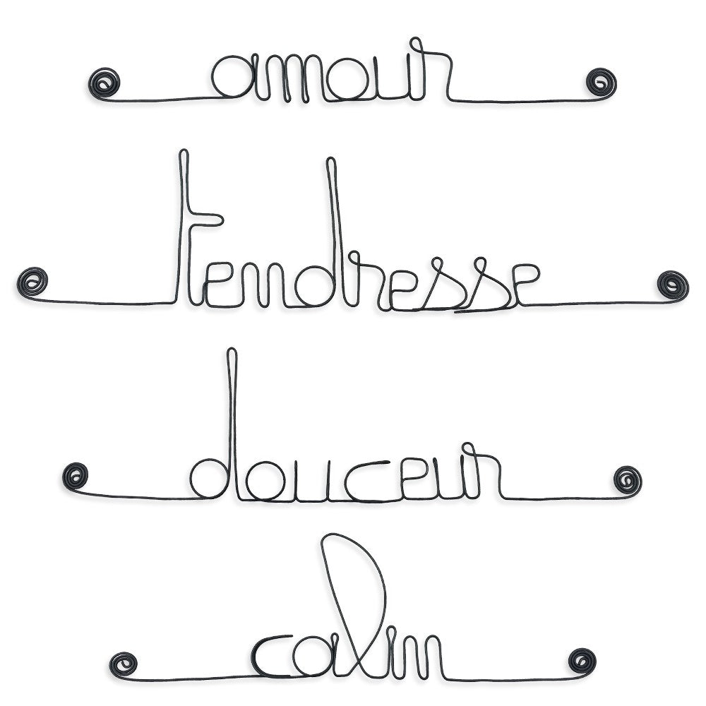 Lot de petits messages en fil de fer - NAISSANCE : Câlin, Douceur, Tendresse, Amour - Bijoux de mur