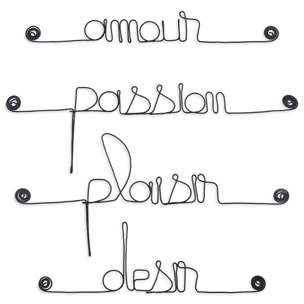 Lot de petits messages en fil de fer - AMOUR : Amour, Désir, Passion, Plaisir - Bijoux de mur