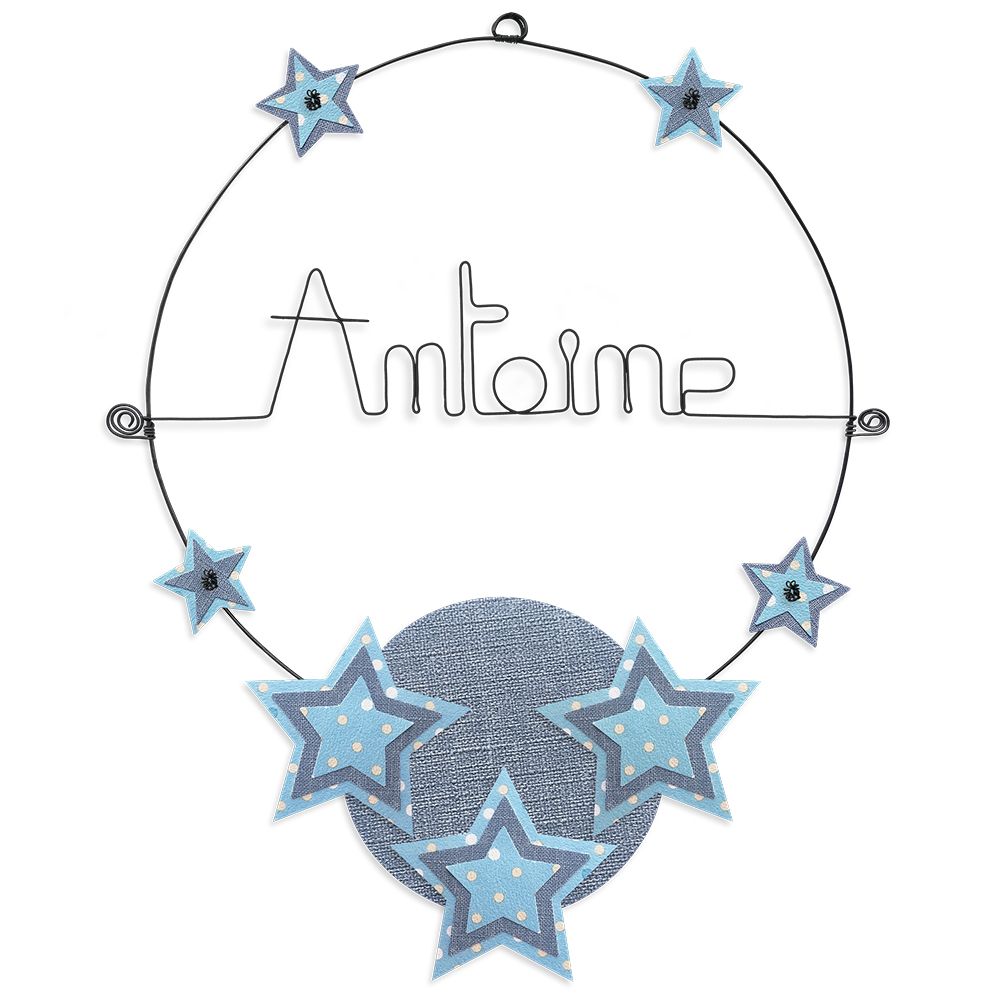 Prénom Antoine en fil de fer - Étoile bleue - Bijoux de mur