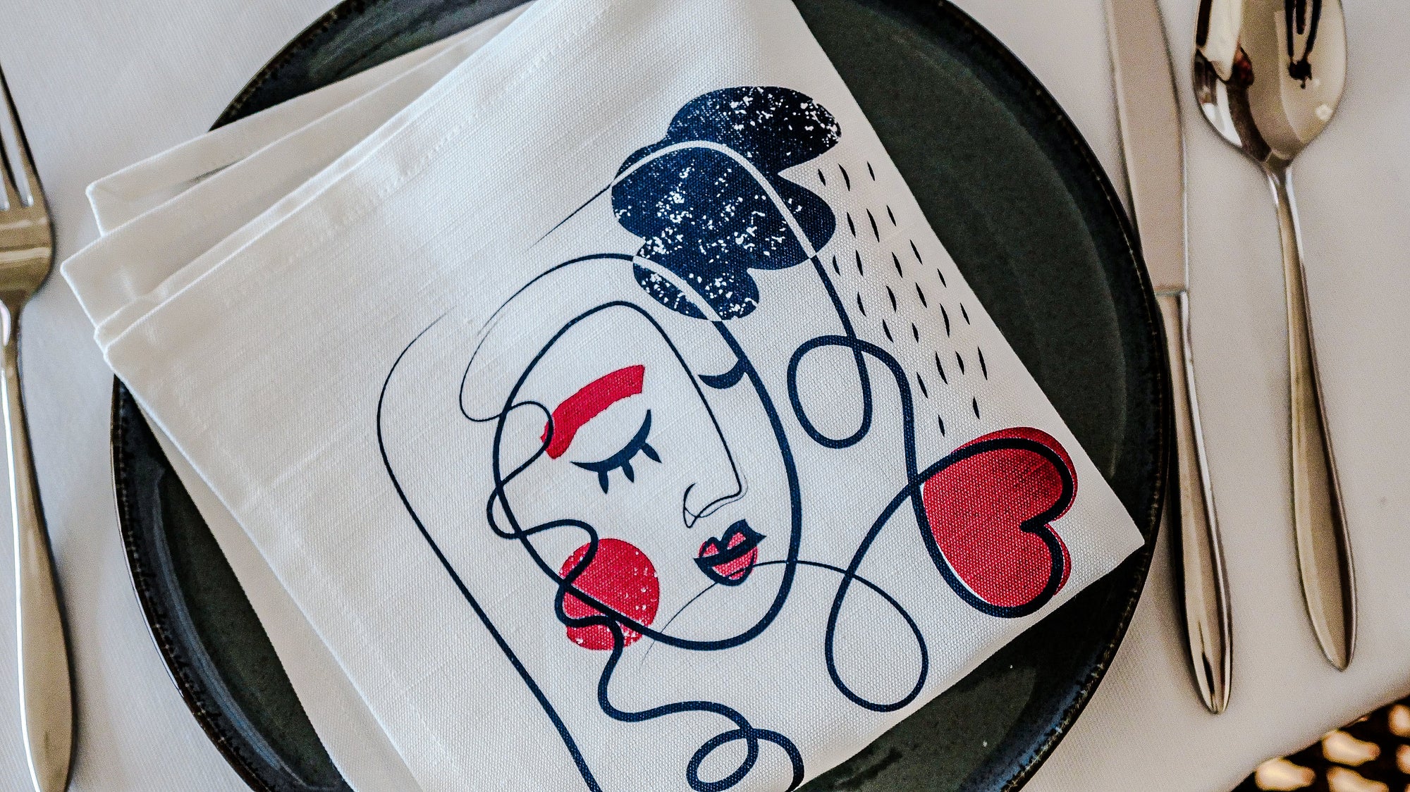 La serviette de table - Linge de table - "Les âmes sœurs"