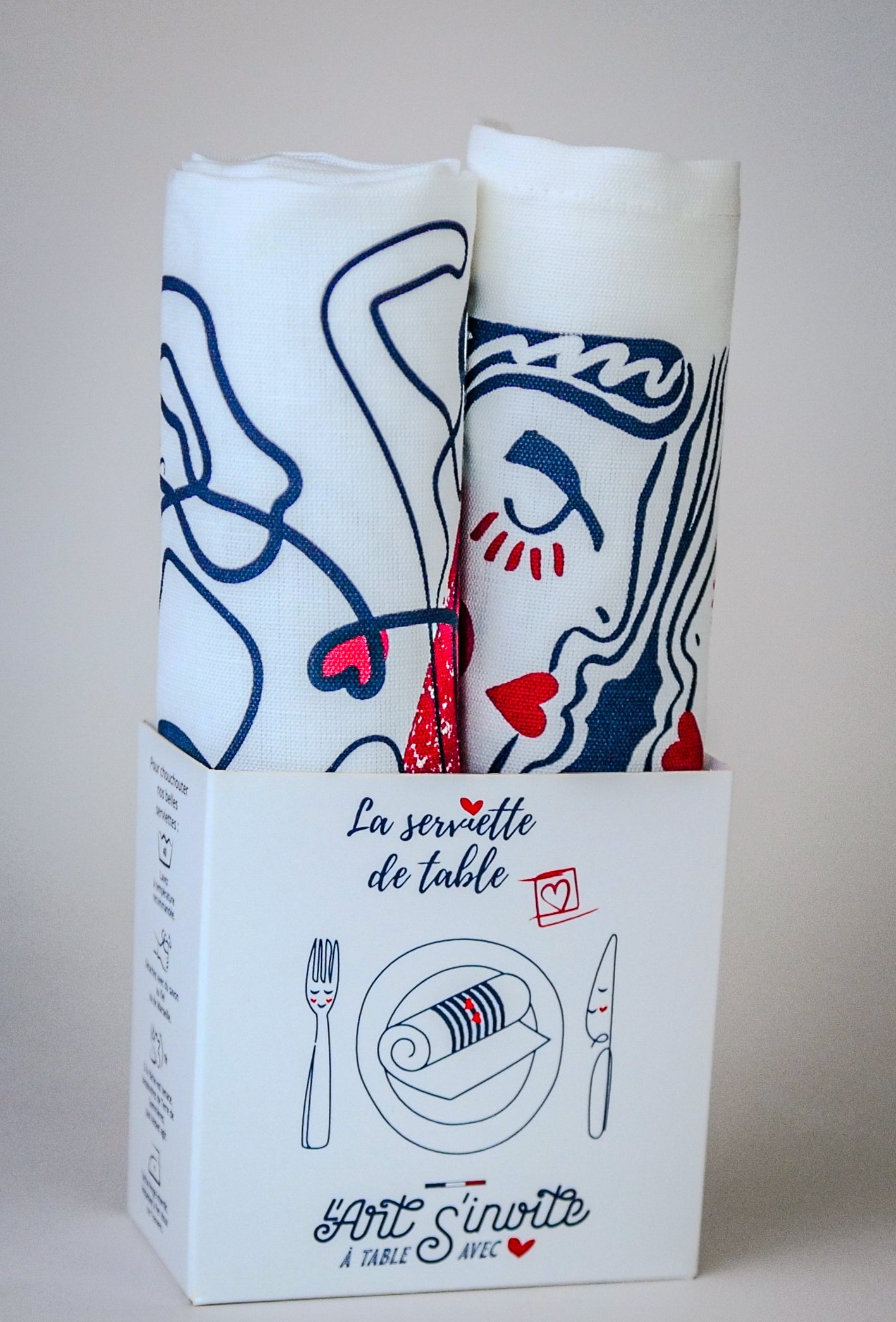 Le coffret de 2 serviettes de table - La Serviette de Table - Linge de table -  "Ames-soeurs" et "Eternels Amoureux"