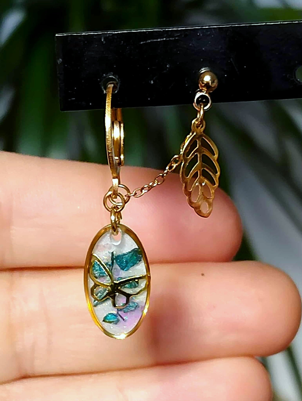 Boucles d'oreille, double piercing , Fougère