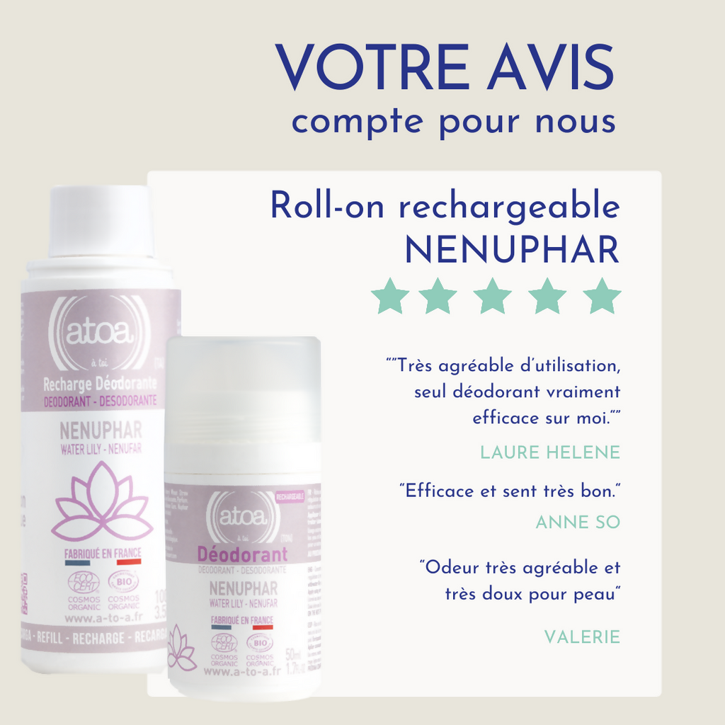 ATOA - Roll on déodorant Nénuphar - COSMOS ORGANIC - RECHARGEABLE