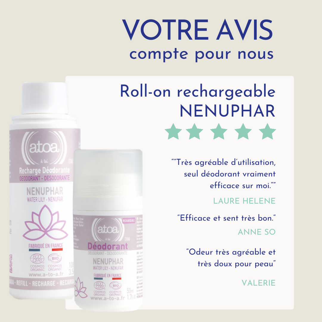 ATOA - Roll on déodorant Nénuphar - COSMOS ORGANIC - RECHARGEABLE