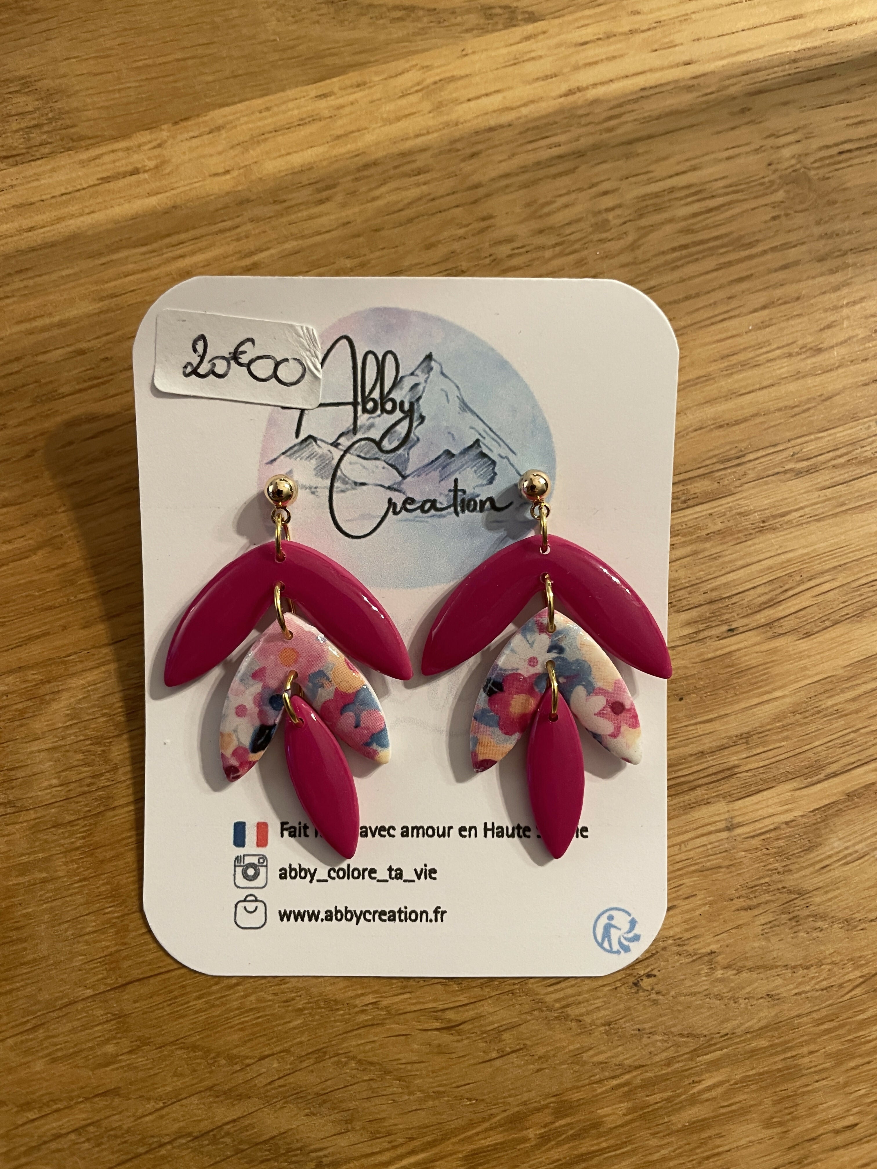 Magenta Triple Leaf Earrings