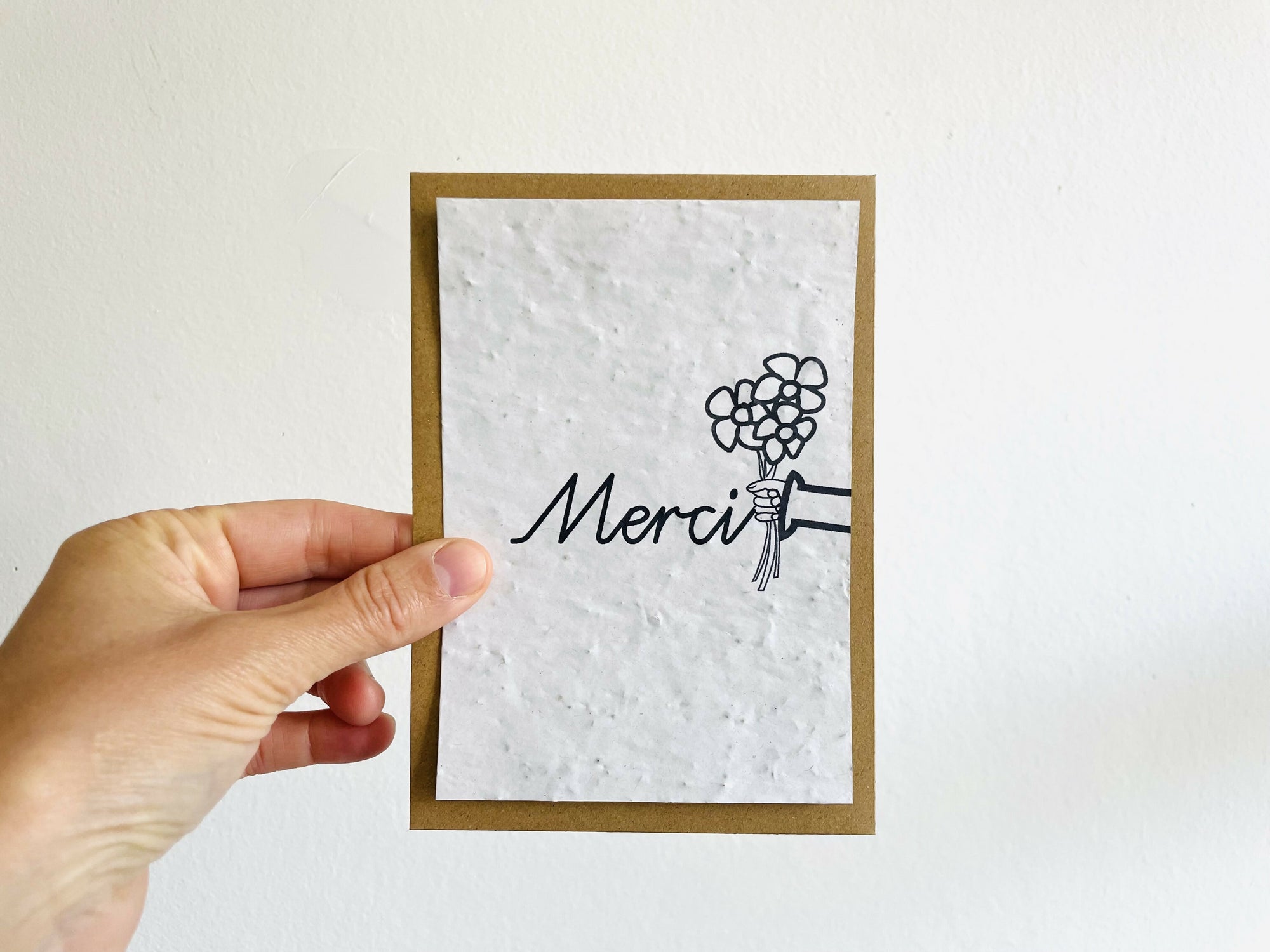 Carte à planter Merci main fleurs