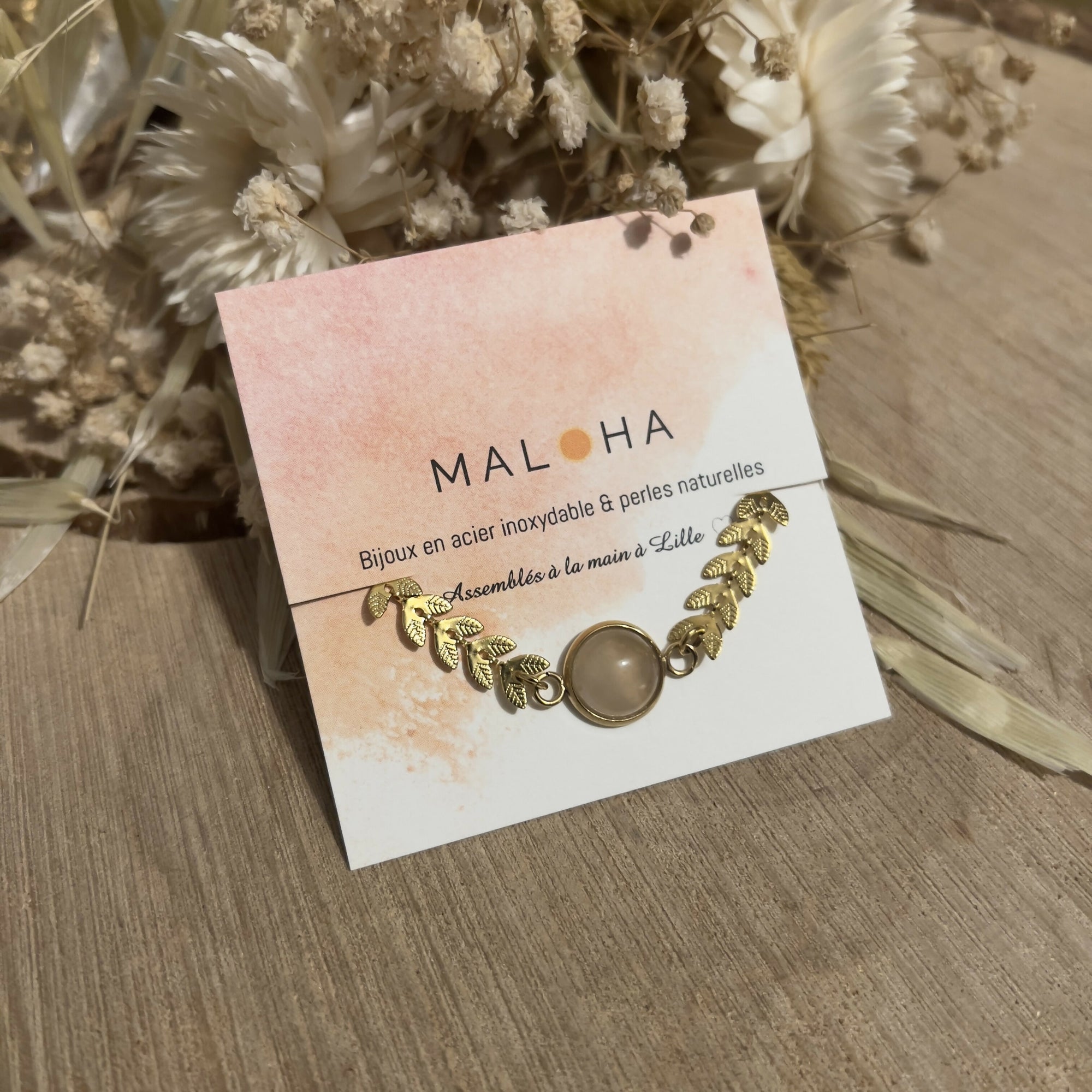 Bracelet chaine épis & quartz rose