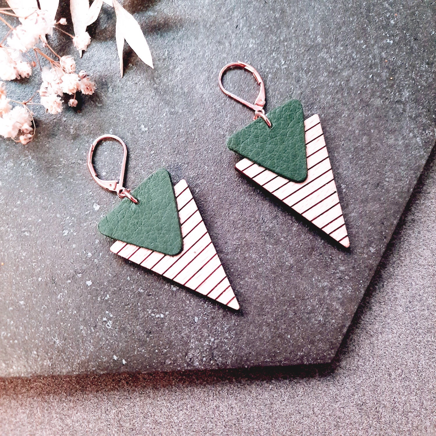 Collection Marinière - Boucles d'oreilles en bois et en cuir